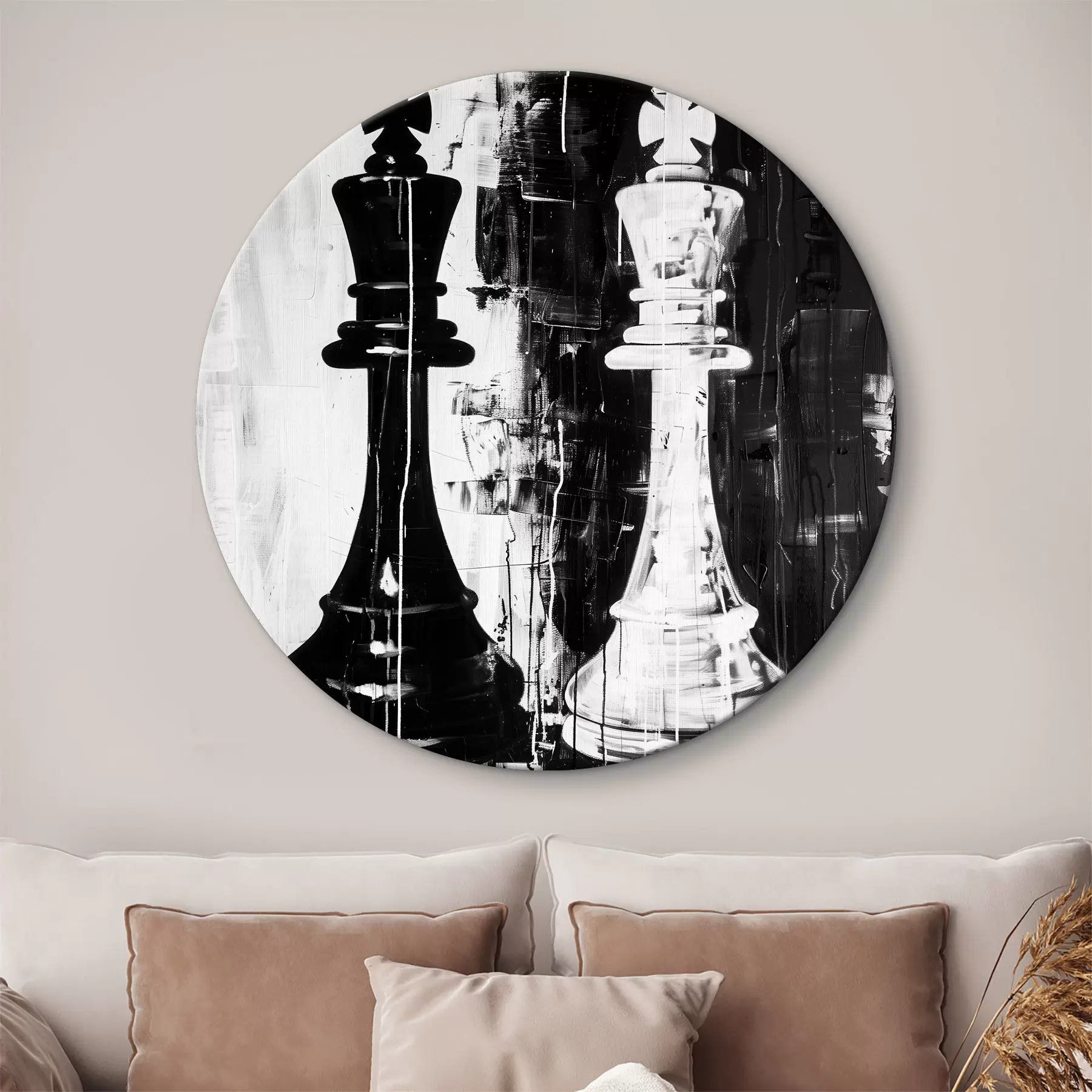  Schilderijen Schaakstuk in zwart-witte kleur r38642