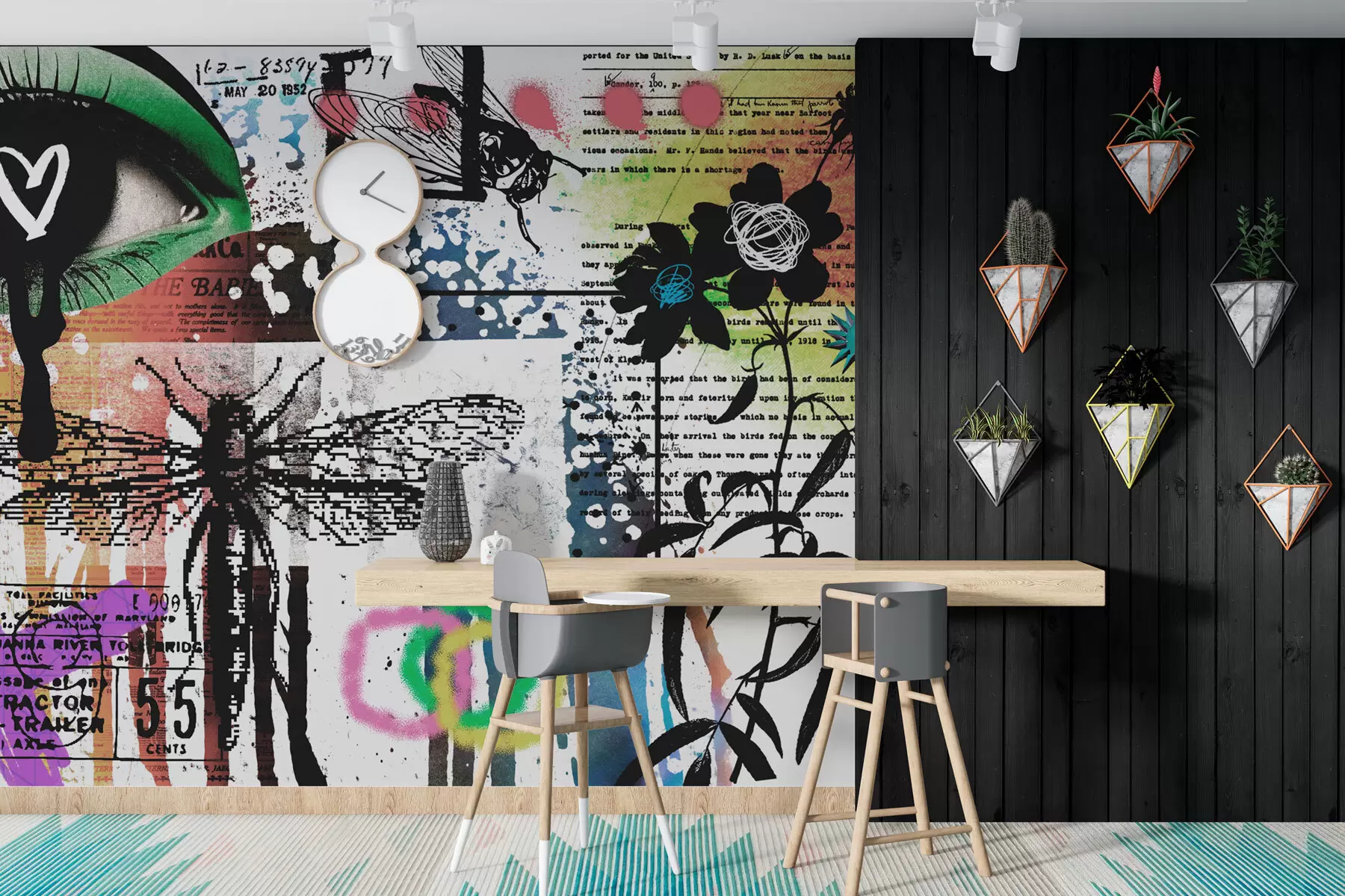 Fotobehang Graffiti-achtige inscripties, bloemen, figuren w02255