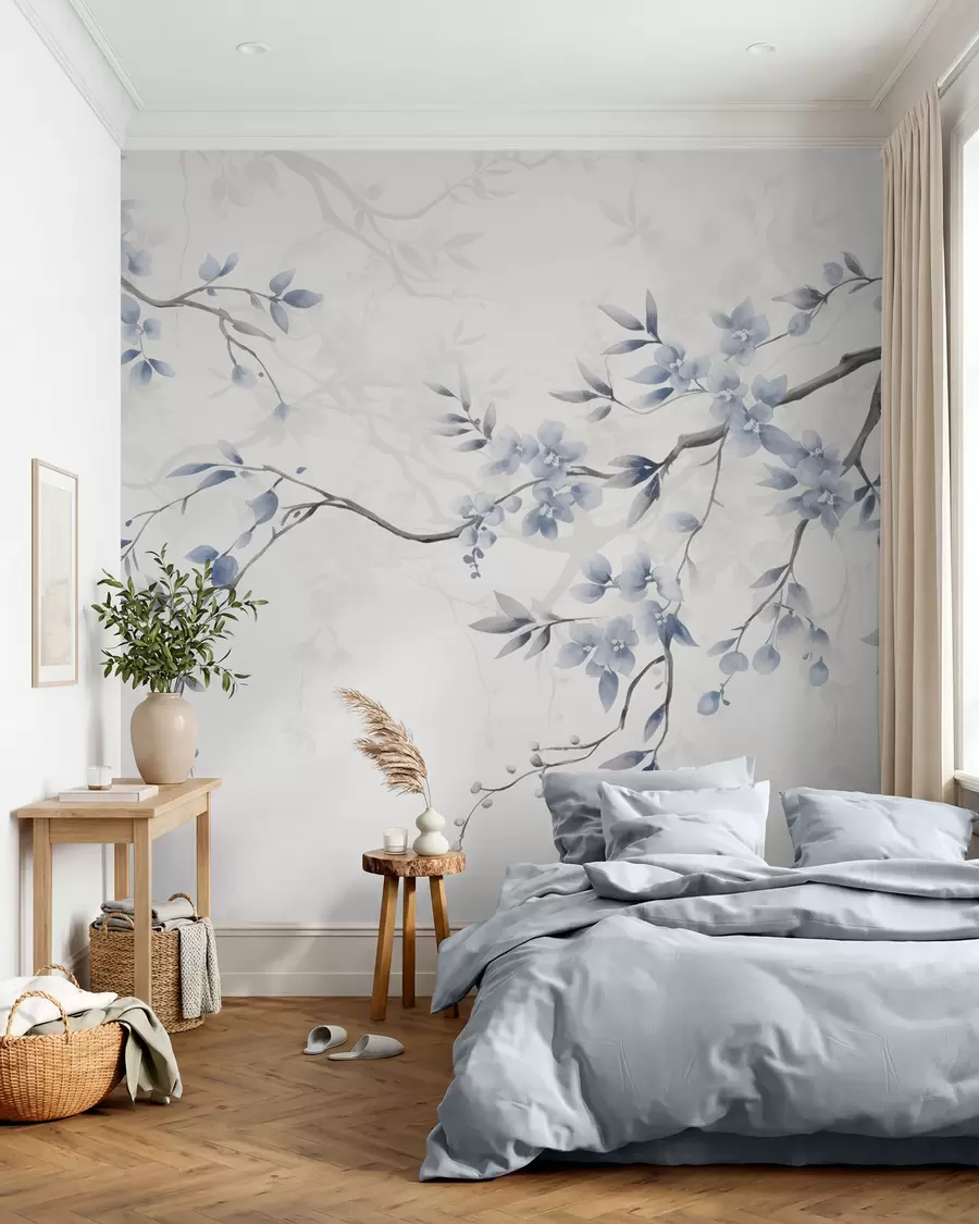 Fotobehang Trendy takken met bloemen en bladeren w02449
