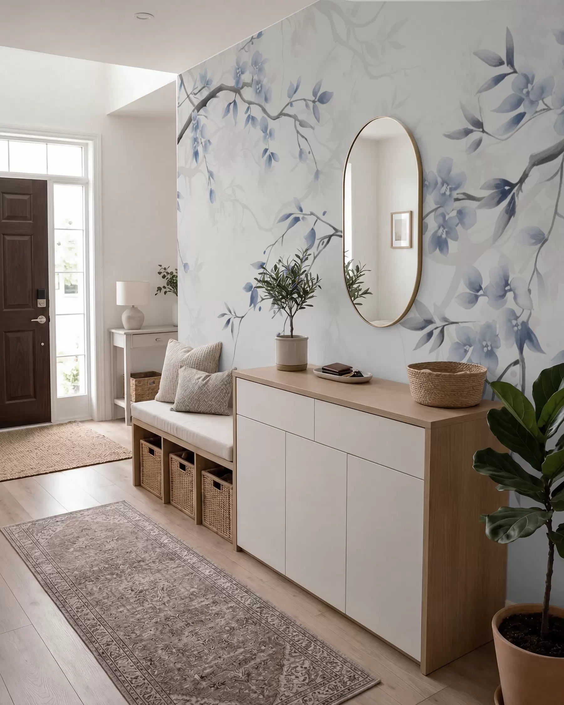 Fotobehang Trendy takken met bloemen en bladeren w02449
