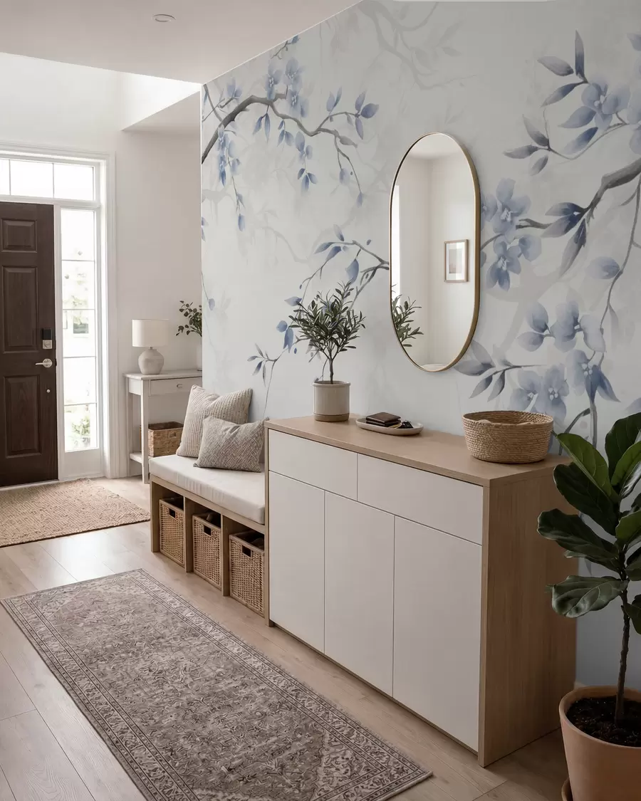 Fotobehang Trendy takken met bloemen en bladeren w02449