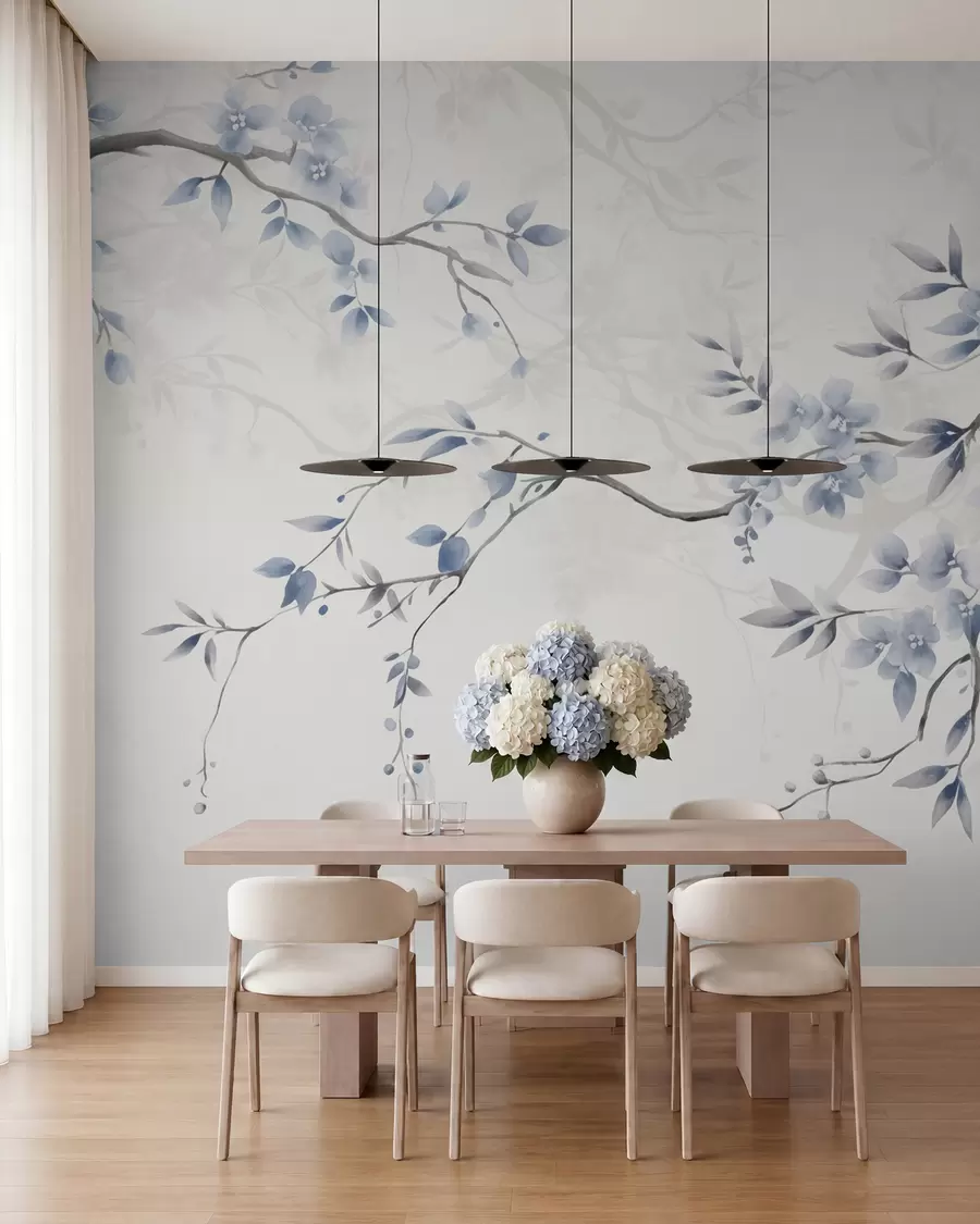 Fotobehang Trendy takken met bloemen en bladeren w02449