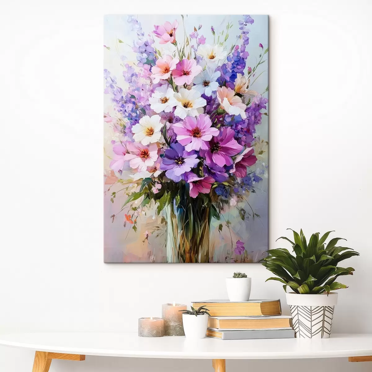  Schilderijen paarse en witte bloemen in een vaas s41999
