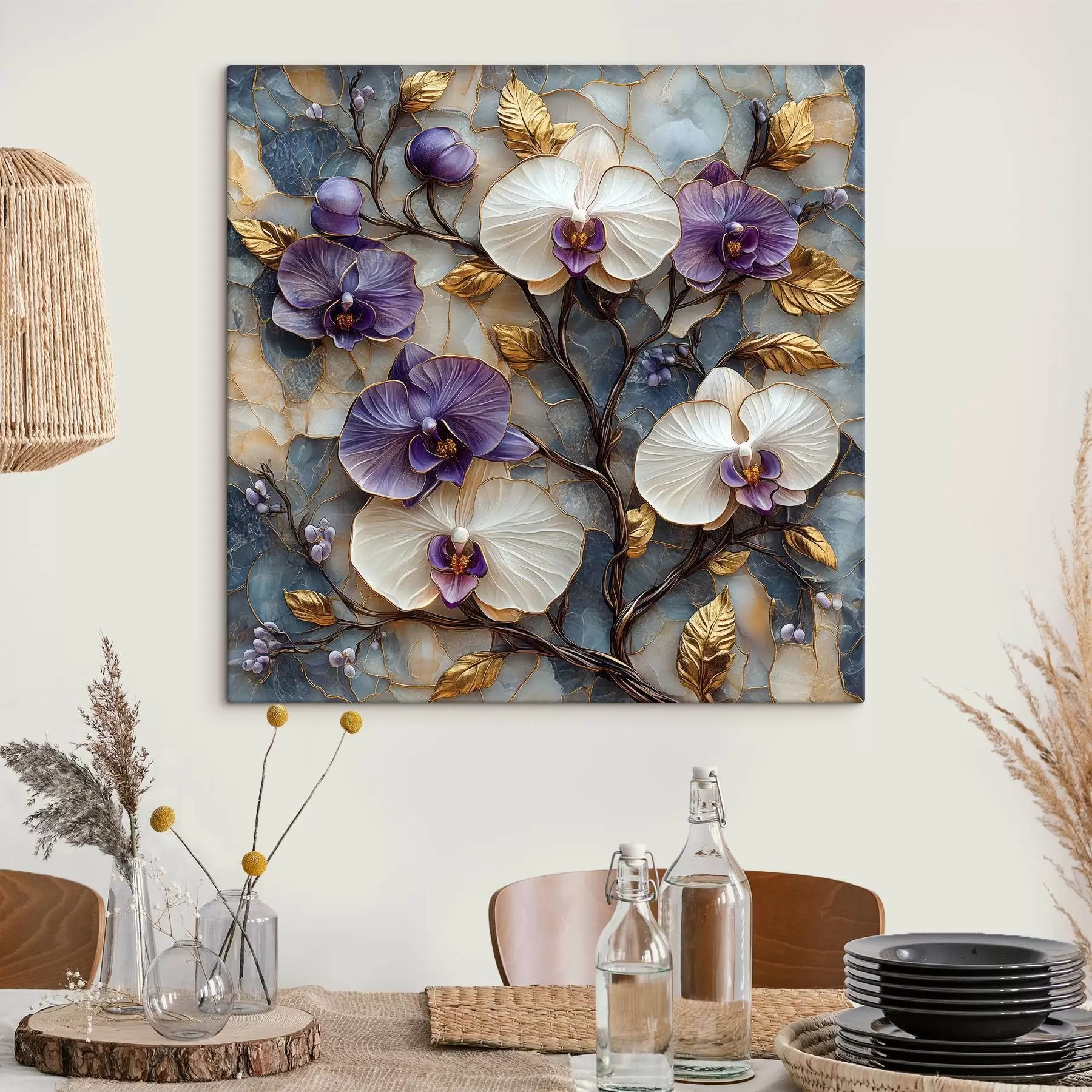  Schilderijen Elegante orchideeën op een luxe marmeren achtergrond s41985
