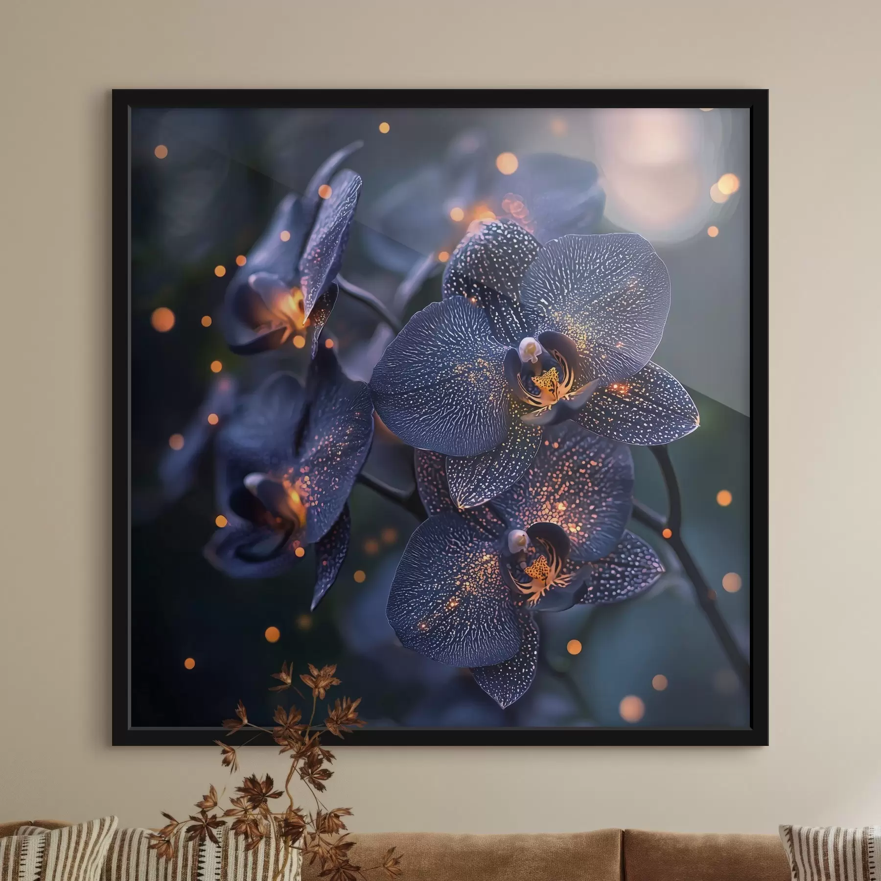 Fotobehang Een magische donkerblauwe orchidee met gele accenten f41979