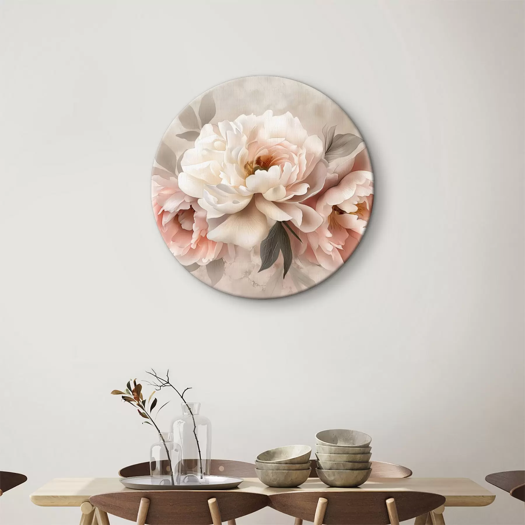  Schilderijen abstract boeket pioenrozen in roze tinten r39324