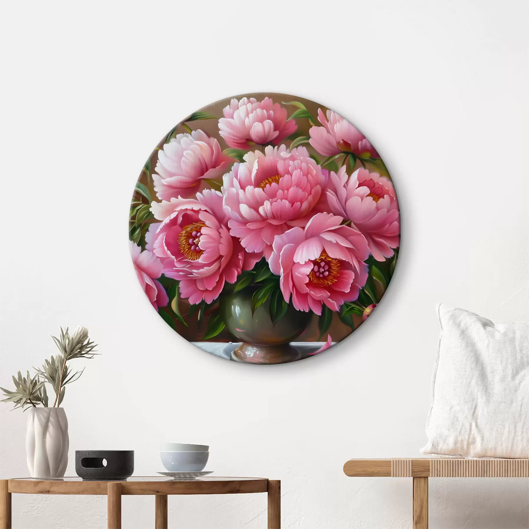 Fotobehang Roze pioenrozen in een vaas r39549
