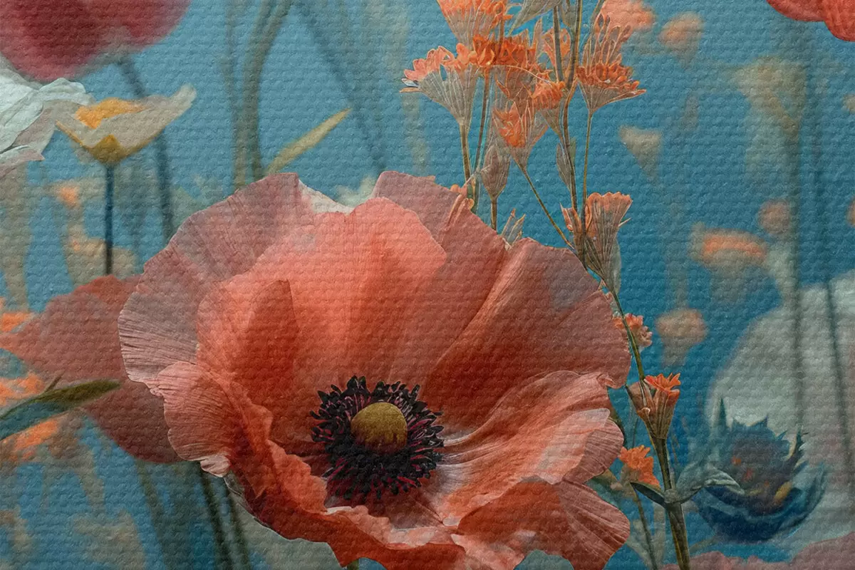 Ronde schilderijen Wilde bloemen, waaronder klaprozen, tulpen en meer r39752