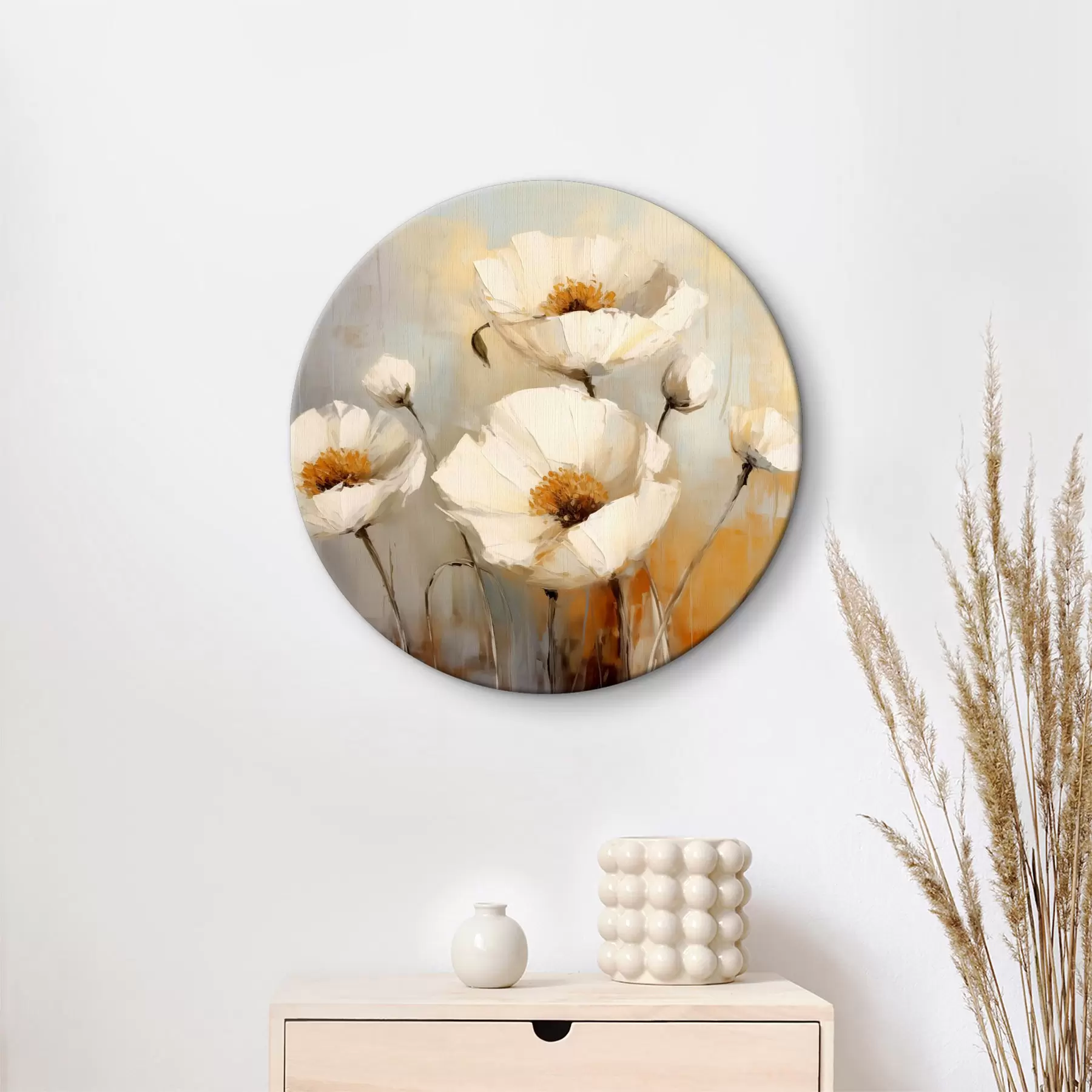  Schilderijen Witte klaprozen olieverfschilderij, blauwe en oranje kleur r39815