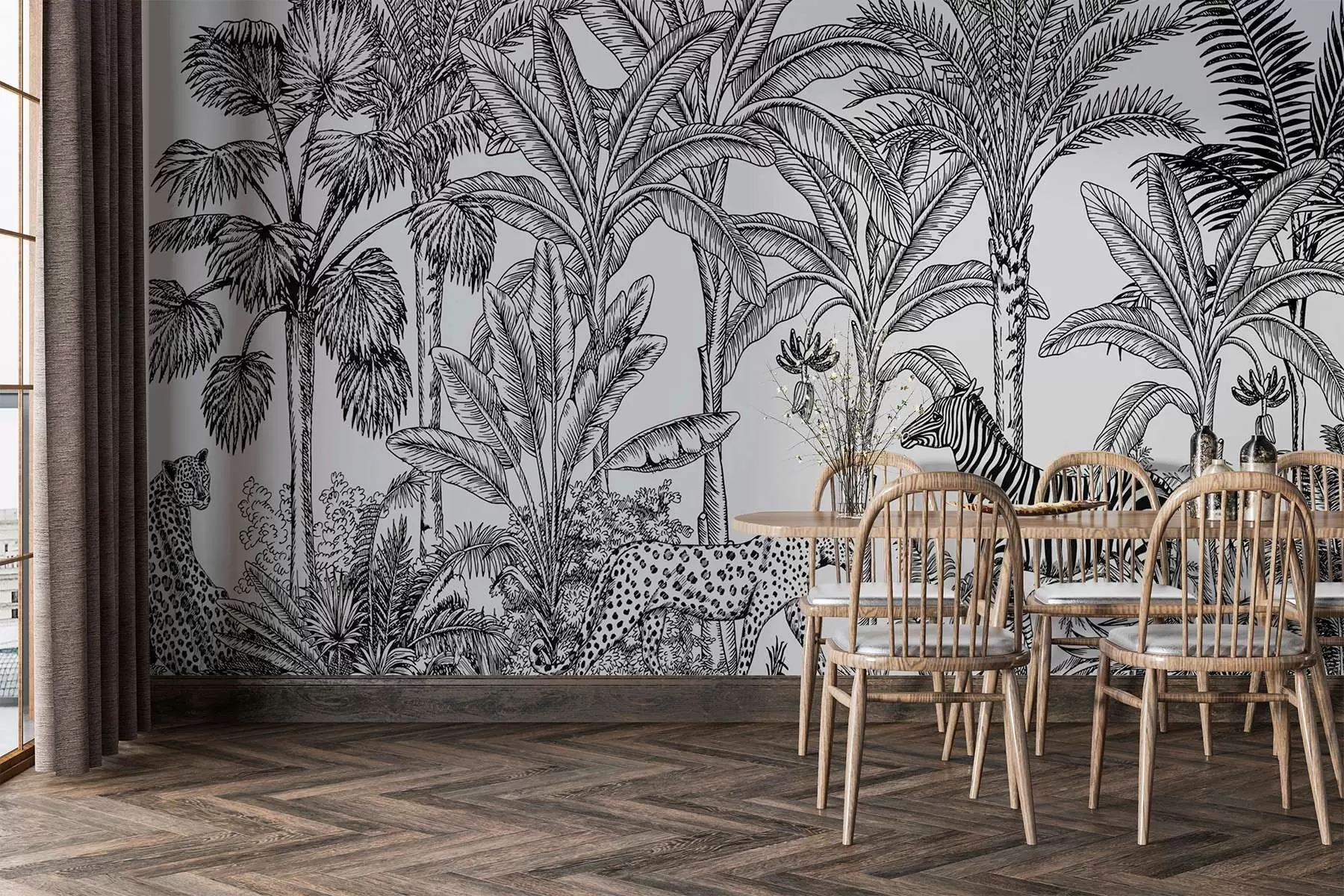 Fotobehang Savanne met luipaarden en zebra's w02419
