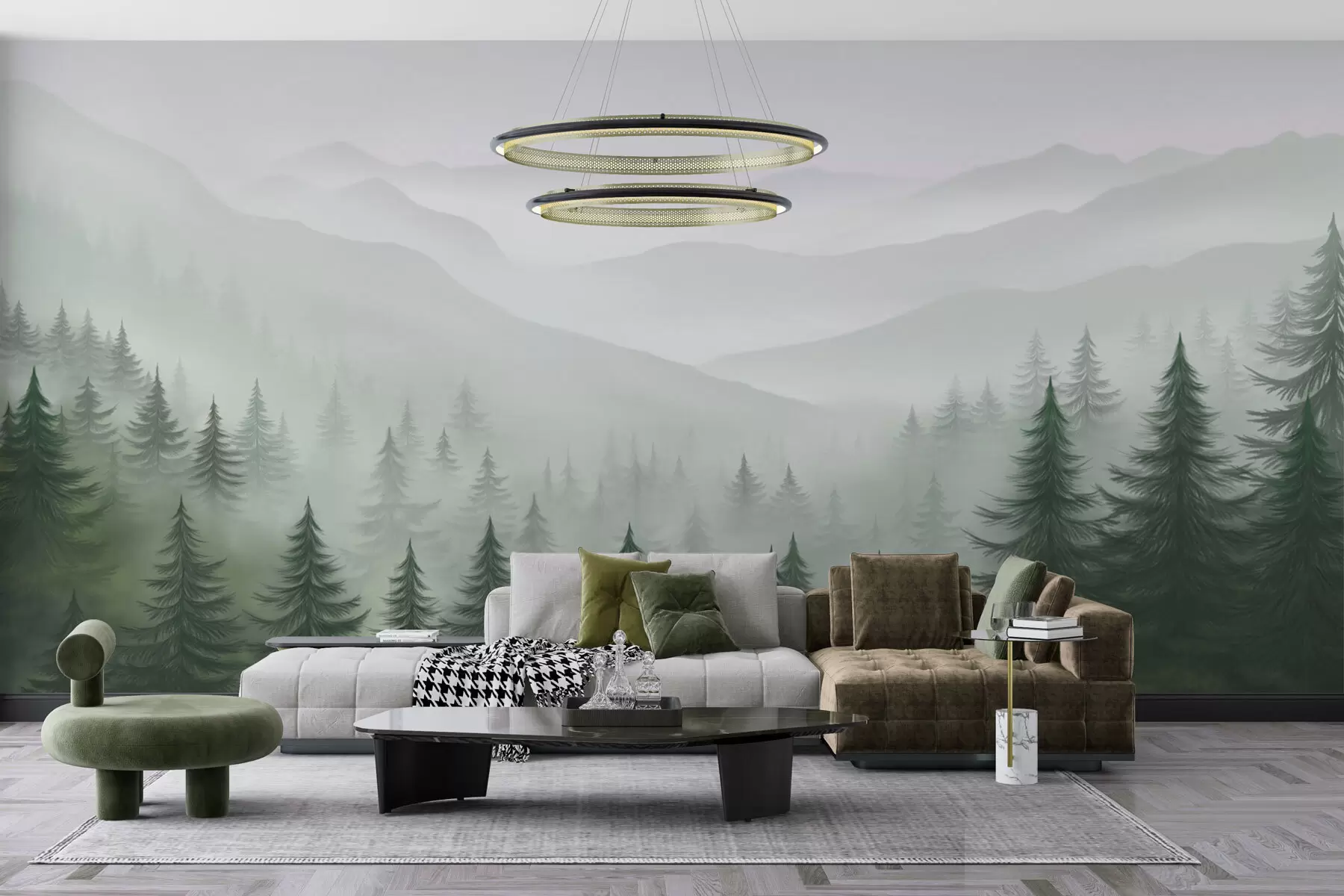 Fotobehang Nevelig groen bos w02450