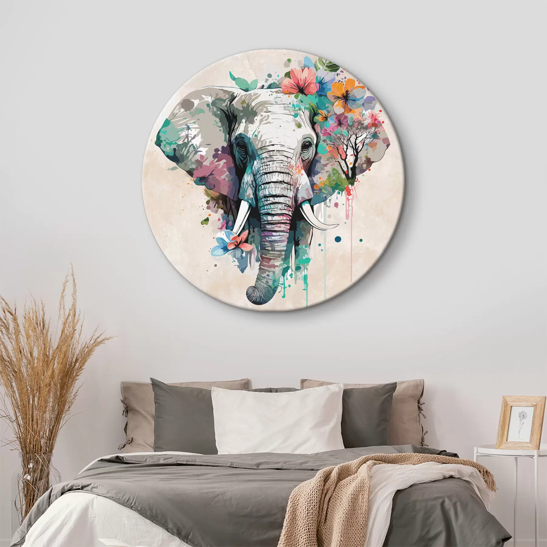  Schilderijen olifant in bloemen, verfvlekken r38333