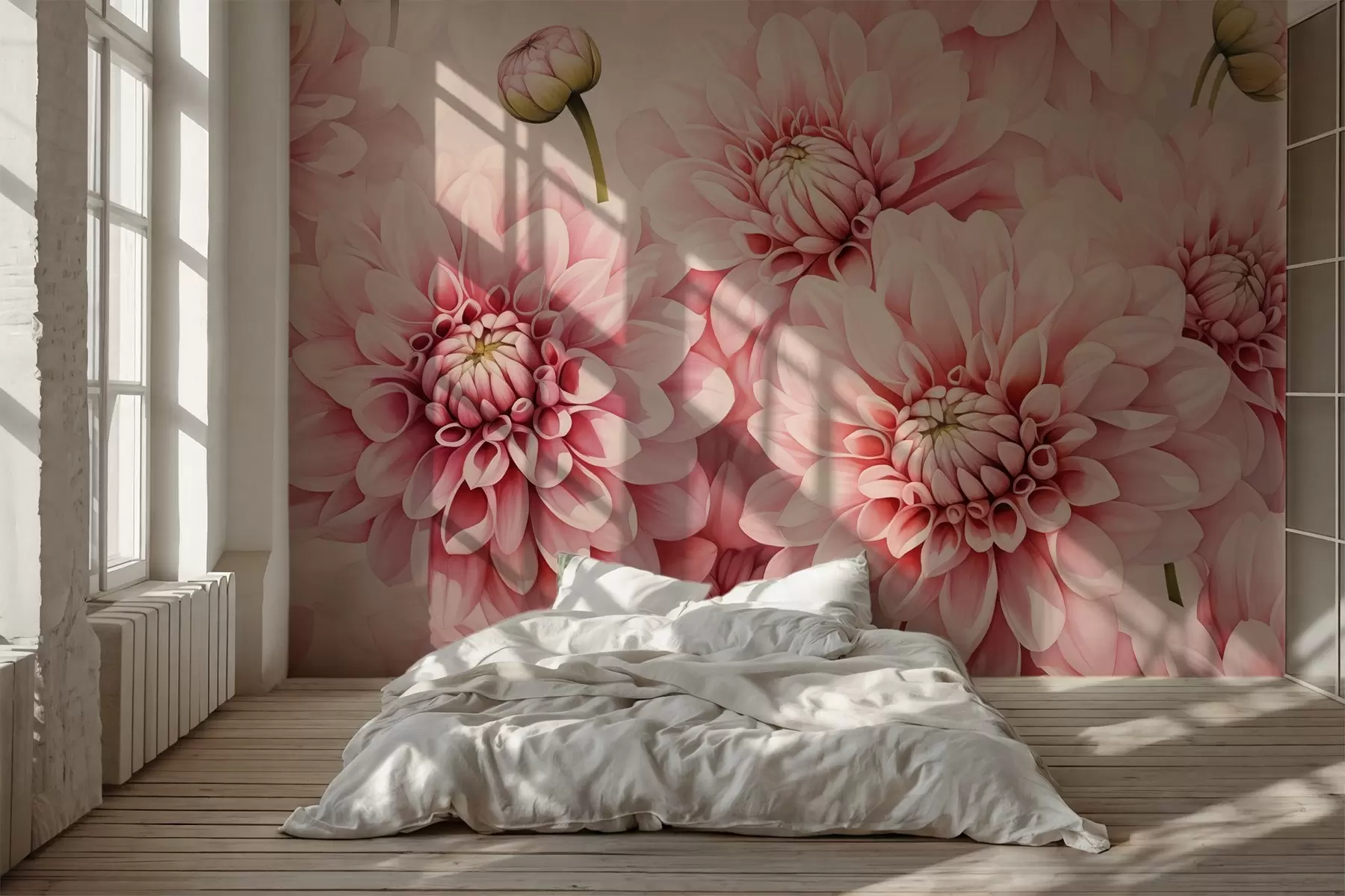 Fotobehang Roze chrysanten smitatie aquarel w02469