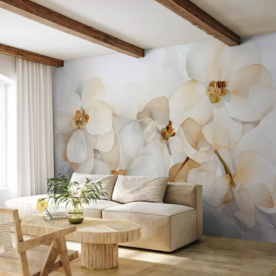 Fotobehang Witte orchideeën imitatie aquarel w02470