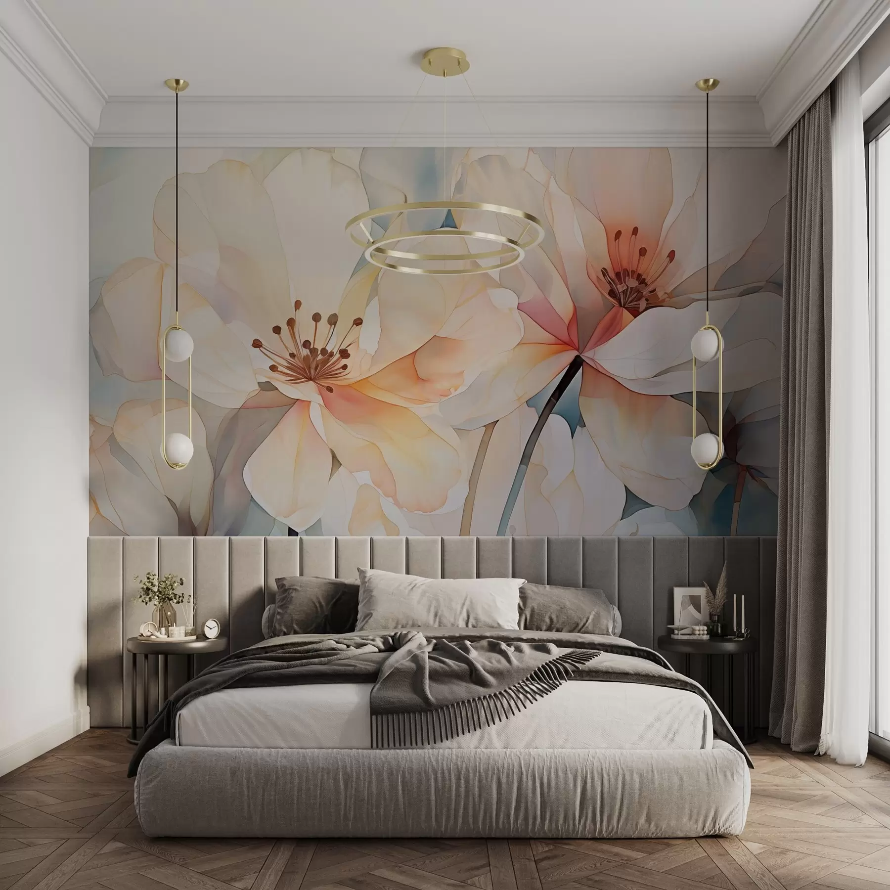 Fotobehang Bloemen met grote bloemblaadjes imitatie van aquarel w02501