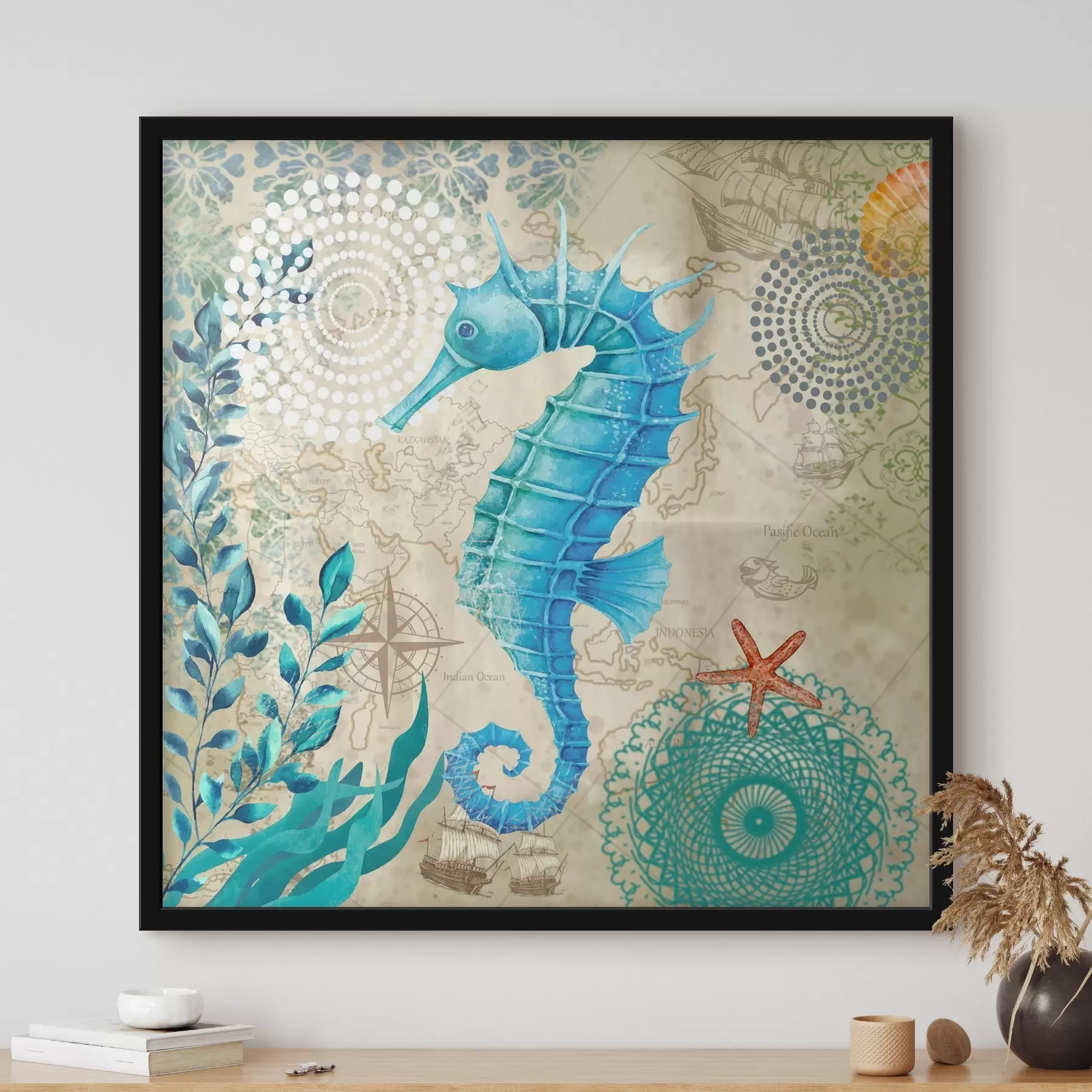 Fotobehang Zeepaard en zeewier op de kaart f37152