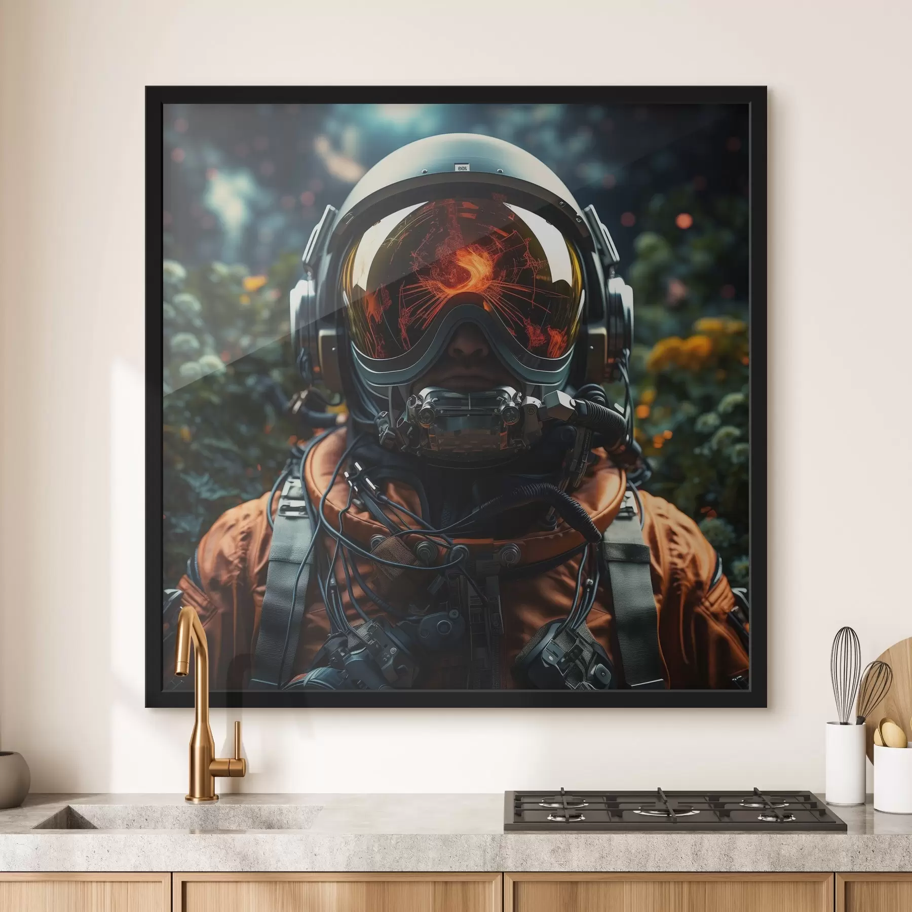 Fotobehang Persoon met ruimtepak en helm f37390
