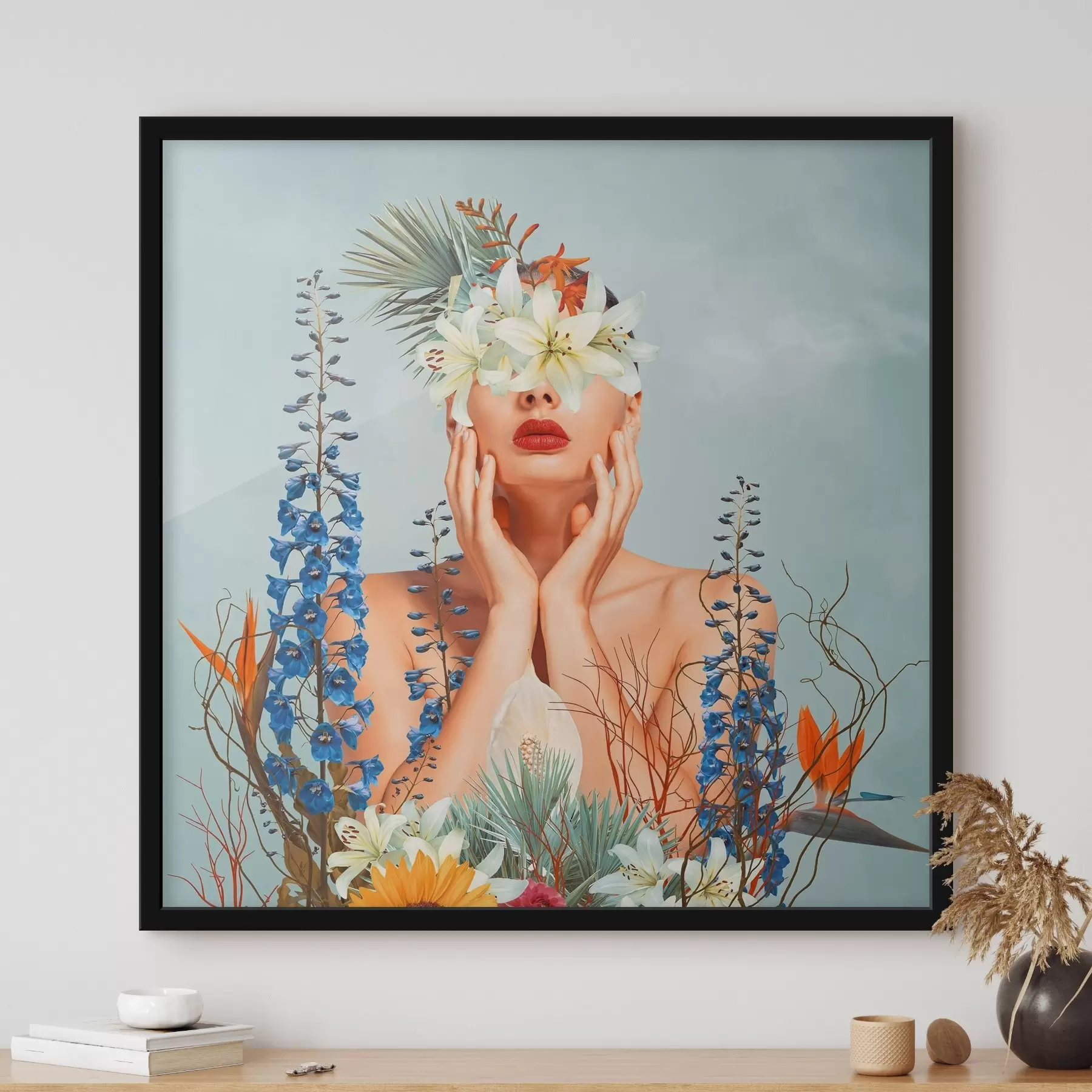 Fotobehang Vrouw met bloemen rond haar gezicht f37477