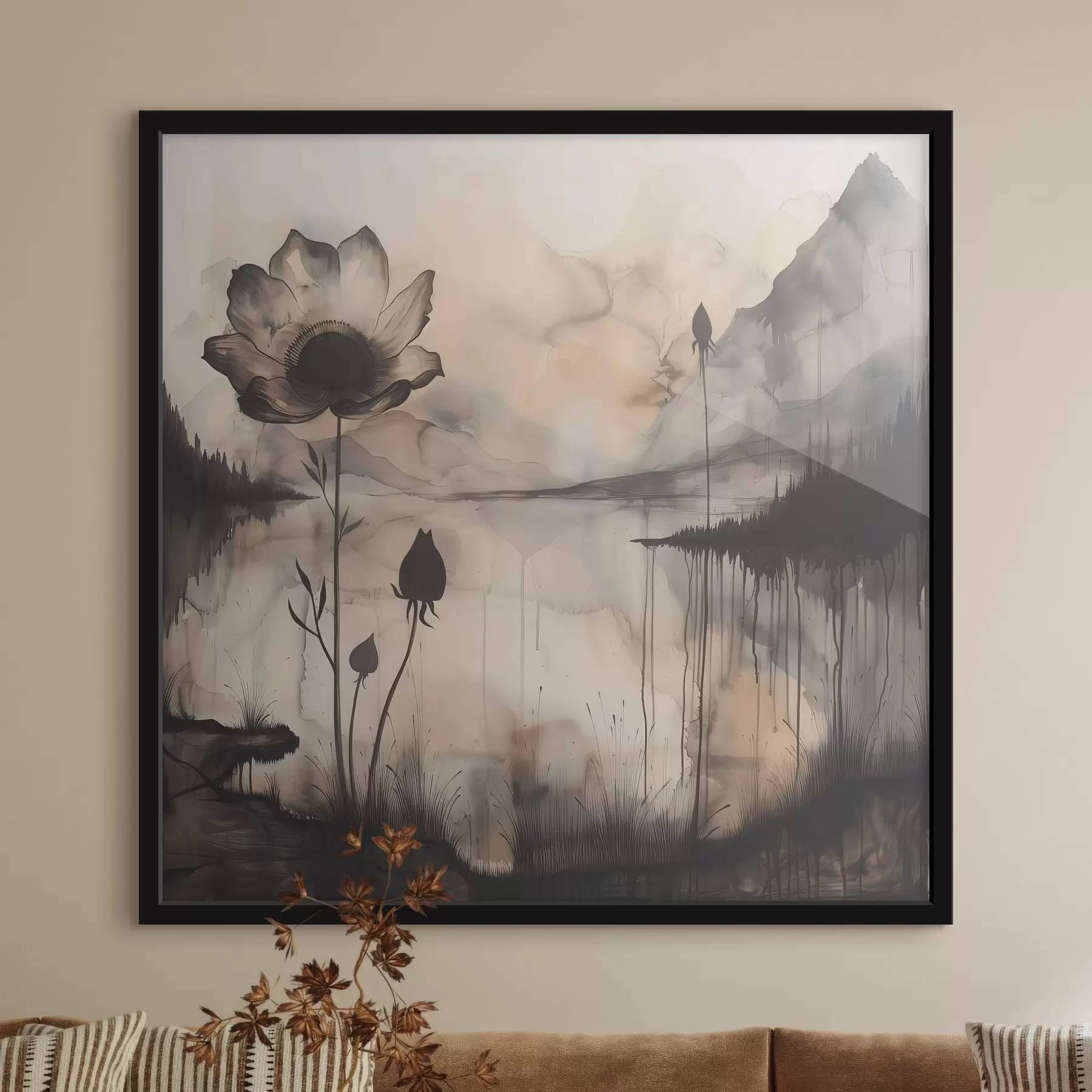 Fotobehang Afbeelding van een bloem en een meer f38161