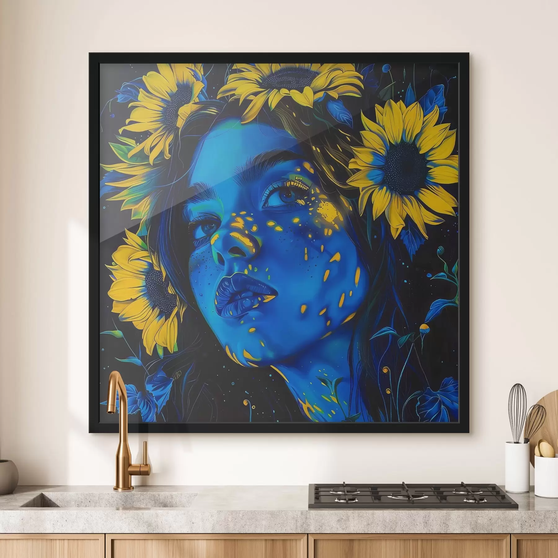 Fotobehang Vrouw met zonnebloemen in haar haar f38504