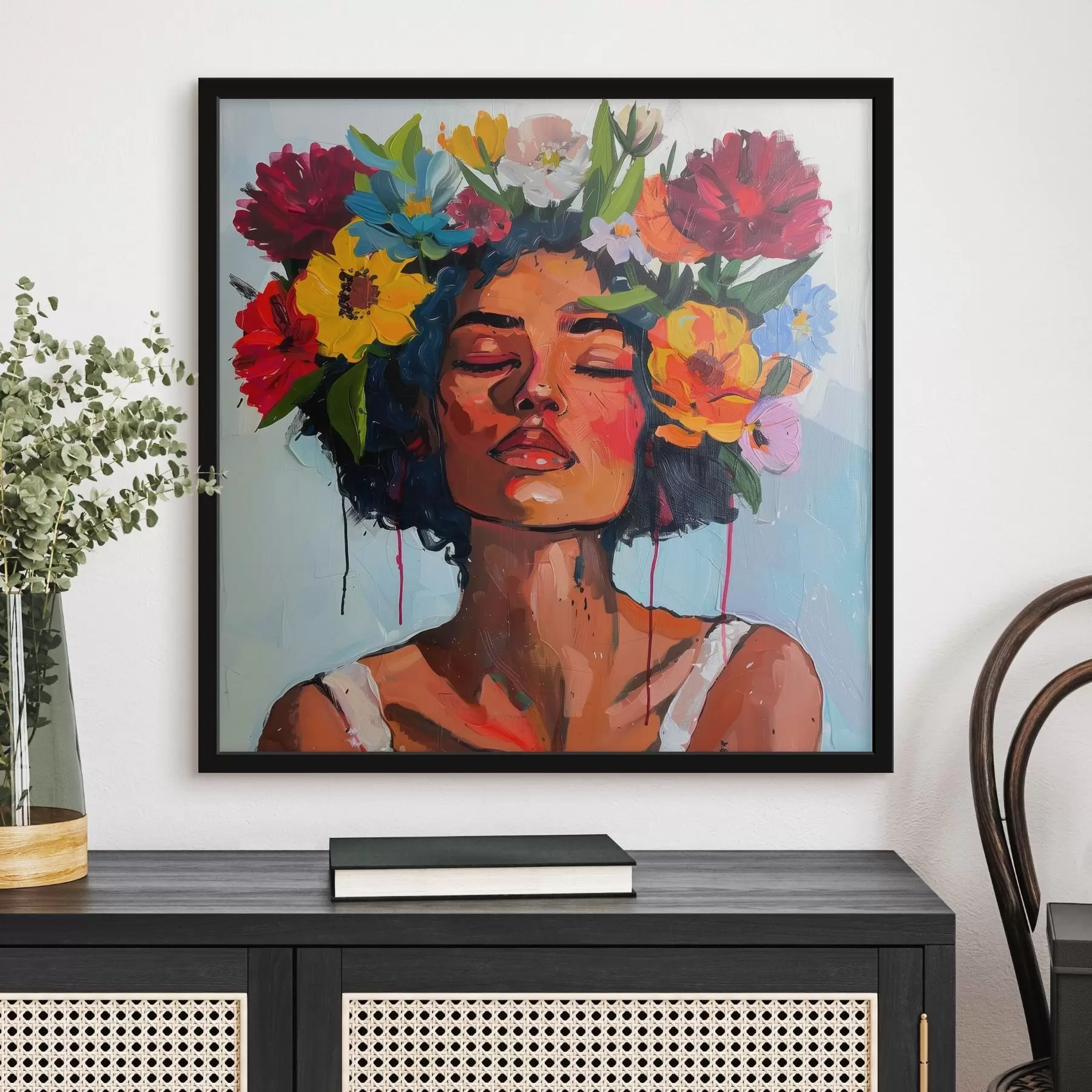 Fotobehang Afbeelding van een vrouw met bloemen in haar haar f38575