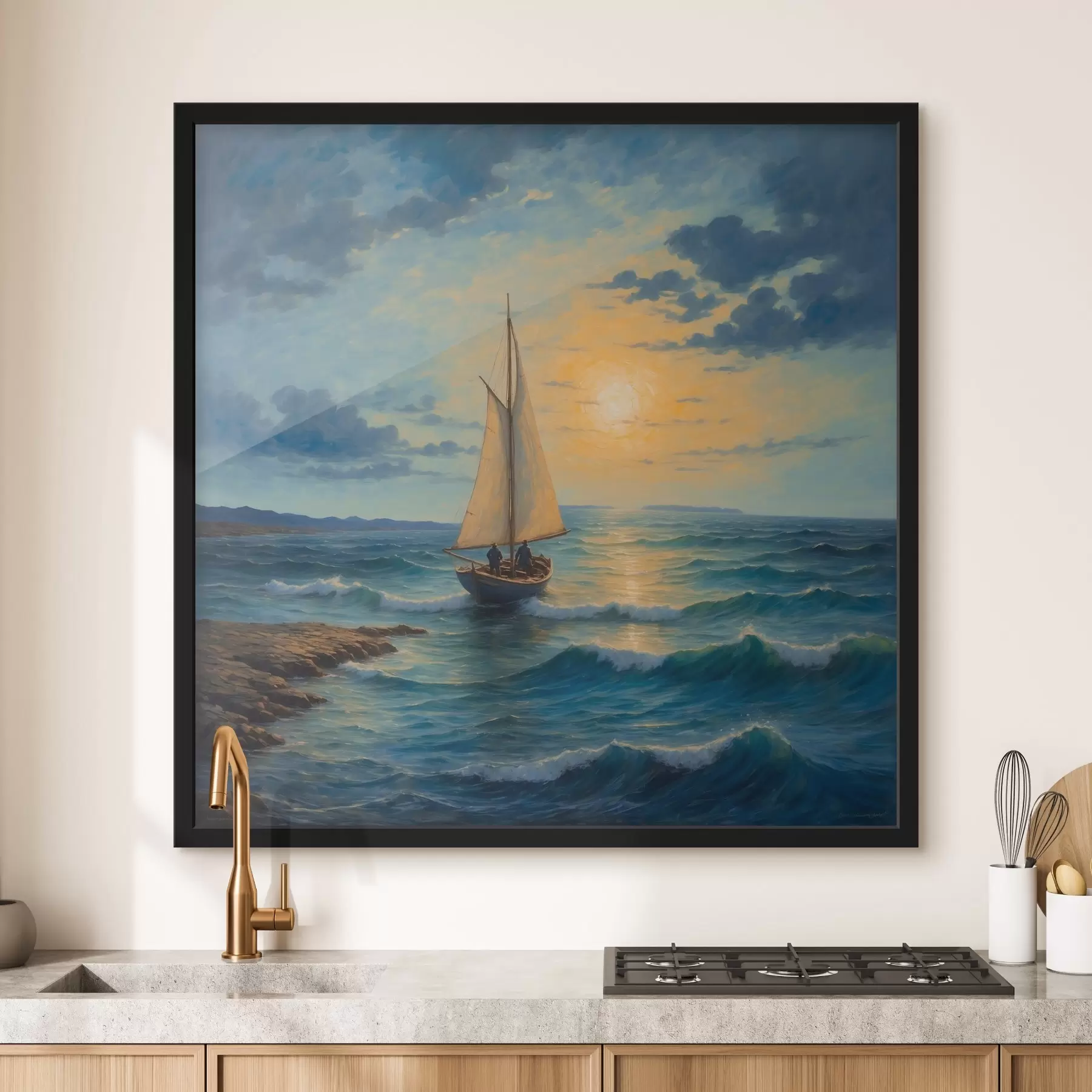 Fotobehang Zeilen in een levendige zonsondergang zee f38664