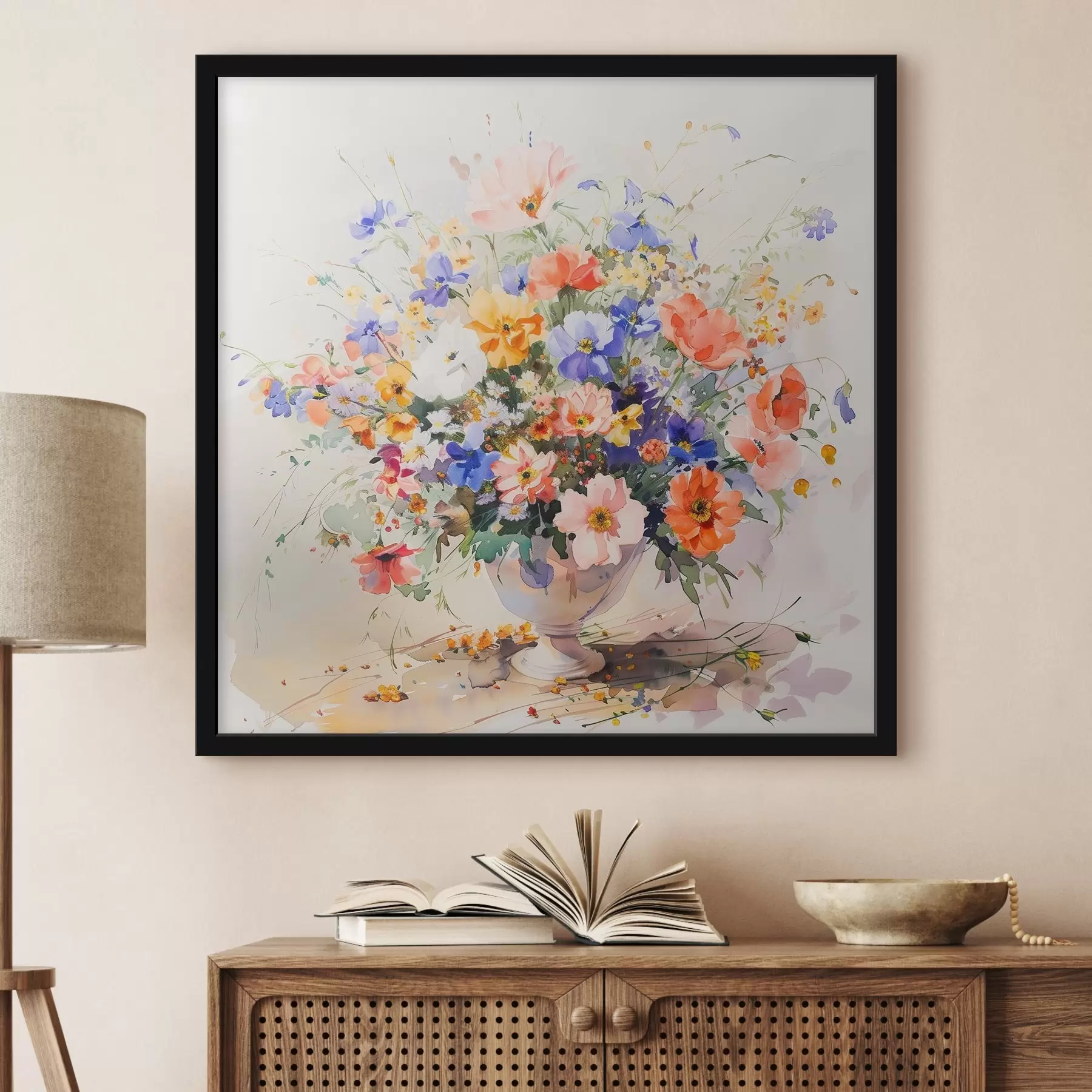 Fotobehang Levendige bloemen in een keramische vaas f38712