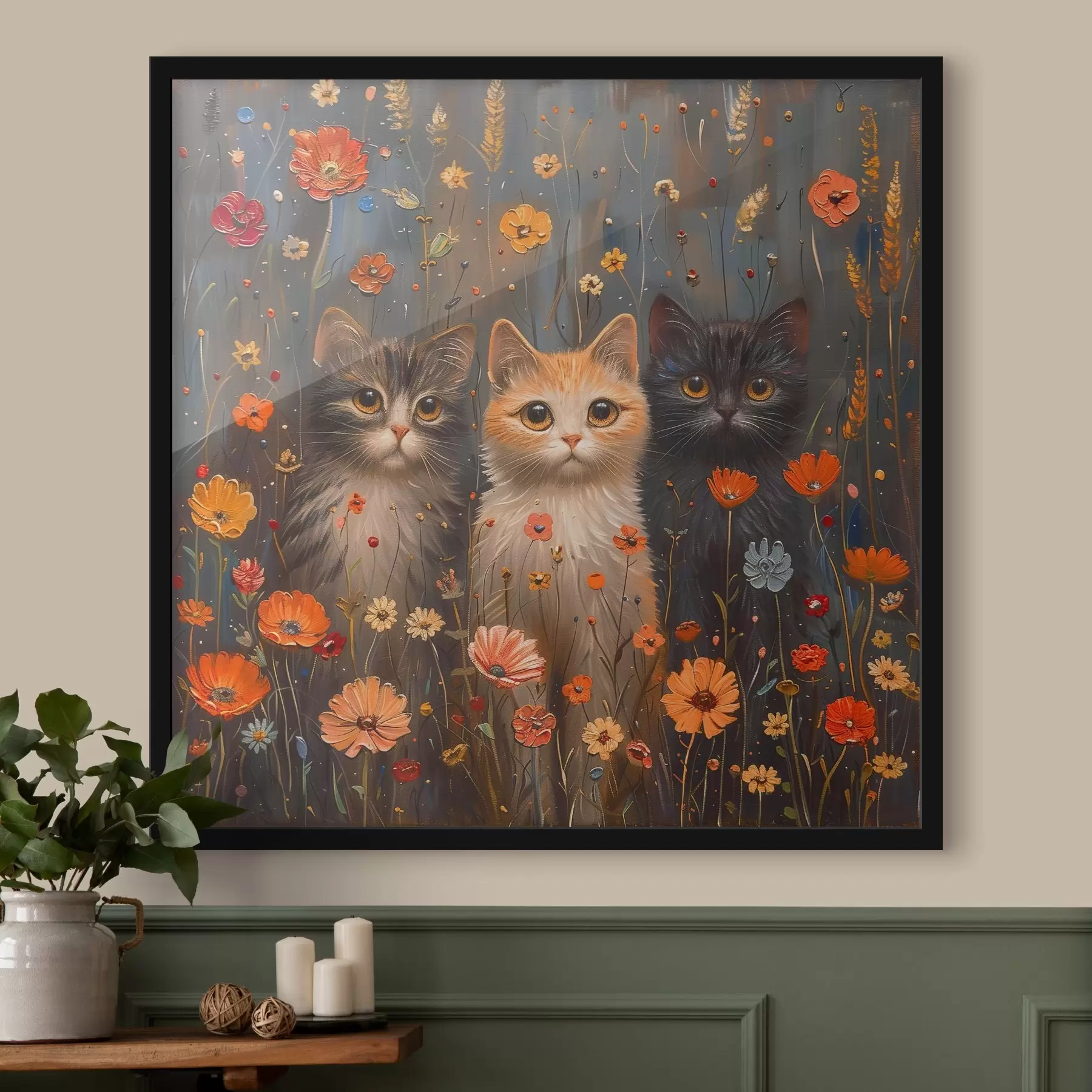  Schilderijen Drie charmante katten tussen de bloesems f39012