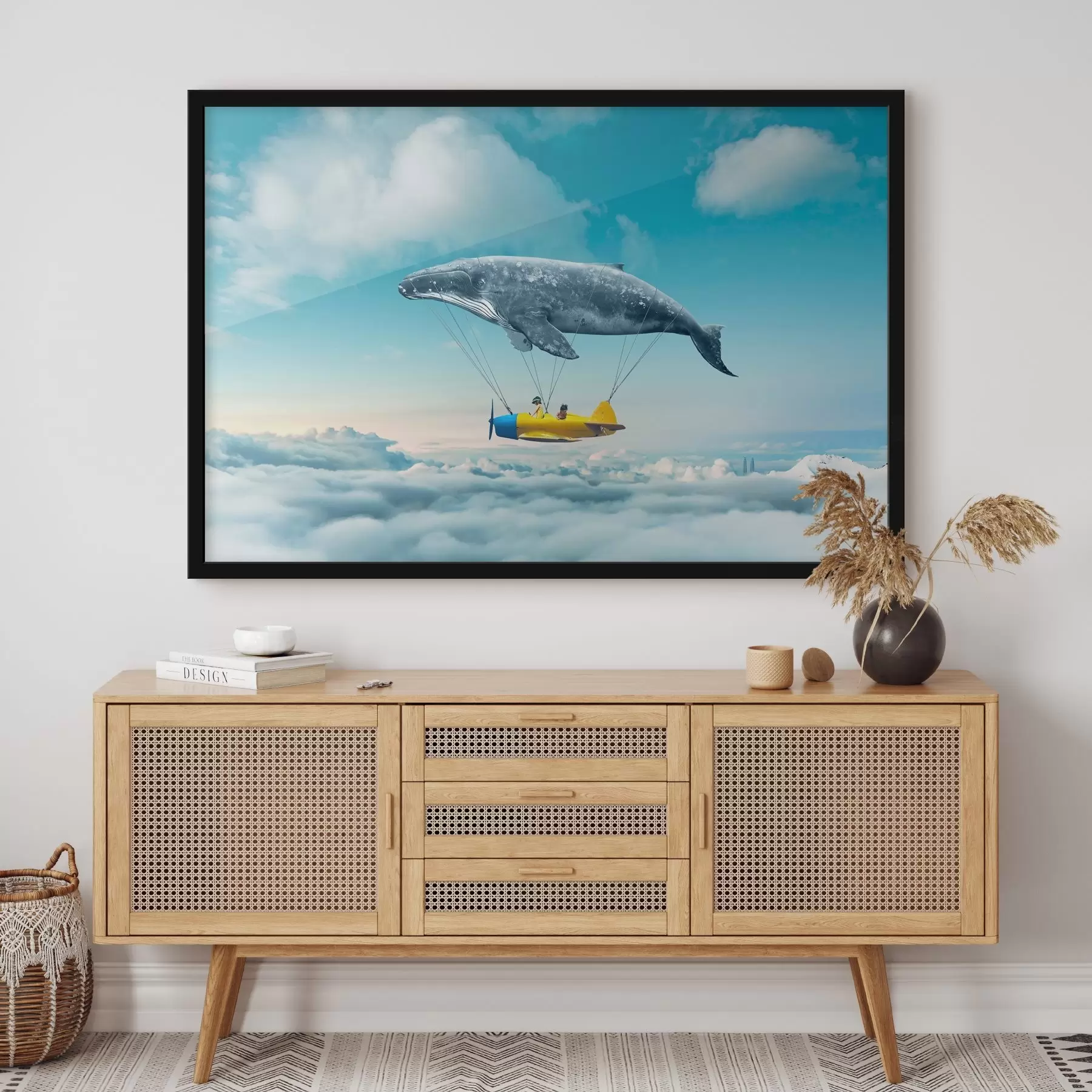  Schilderijen Walvis en walvis vastgemaakt aan een klein vliegtuig f36701