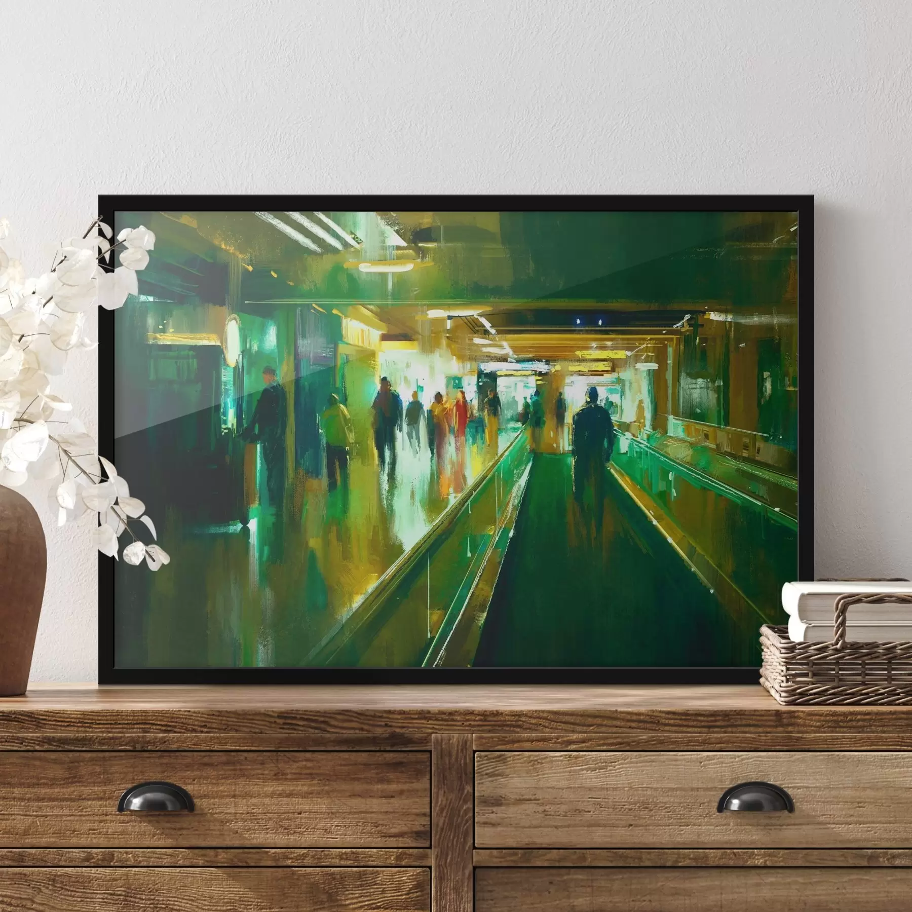 Fotobehang Een groep mensen op een roltrap f37103