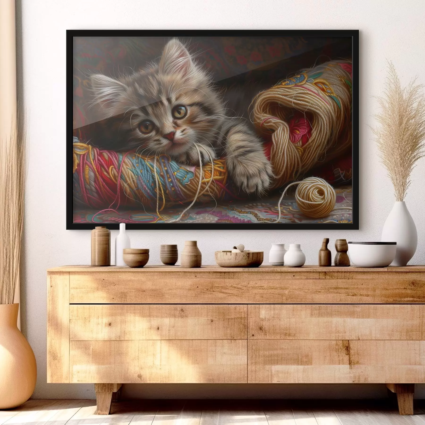 Fotobehang Kat liggend op een bolletje wol f38465