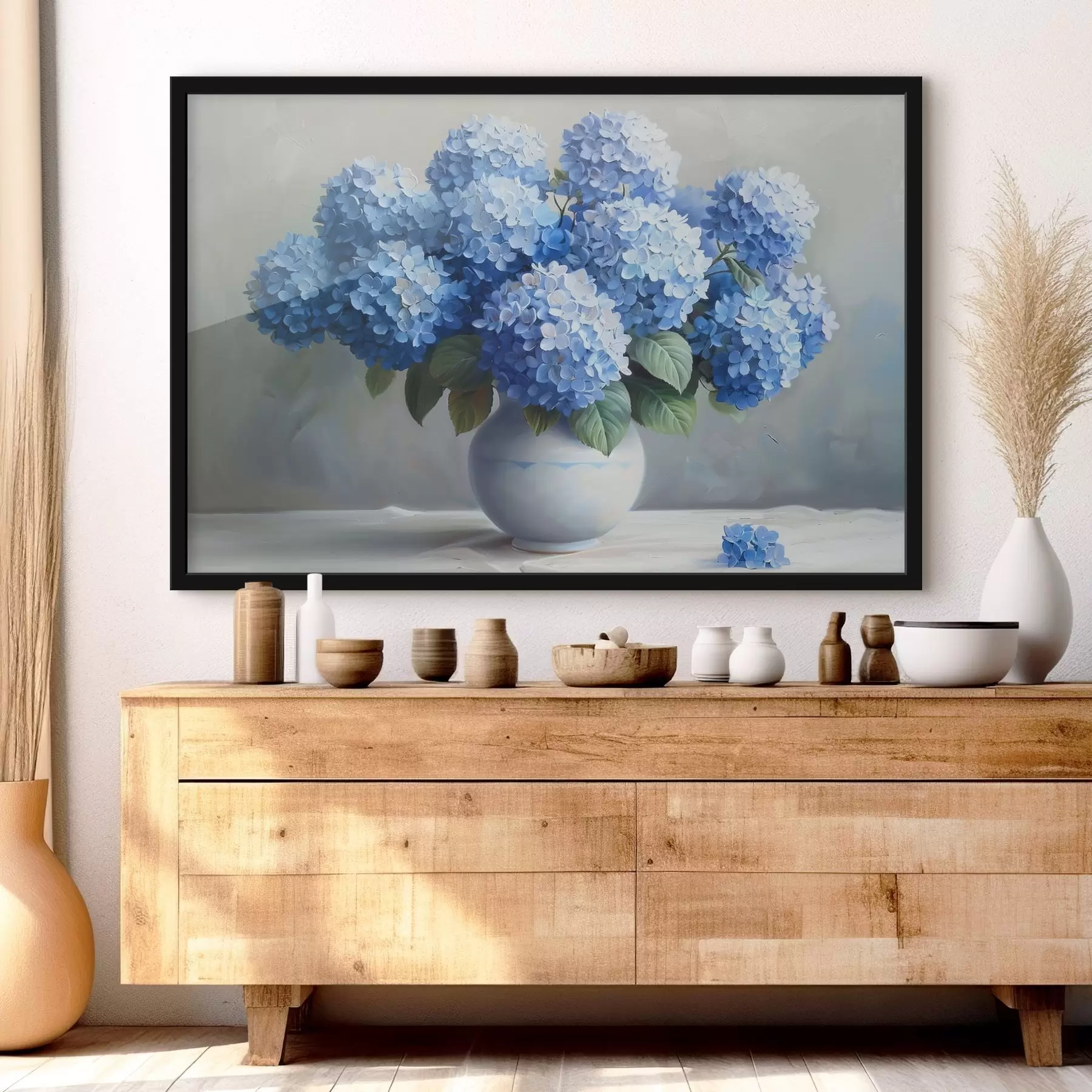 Fotobehang Prachtige blauwe hortensia's in vaas f38696
