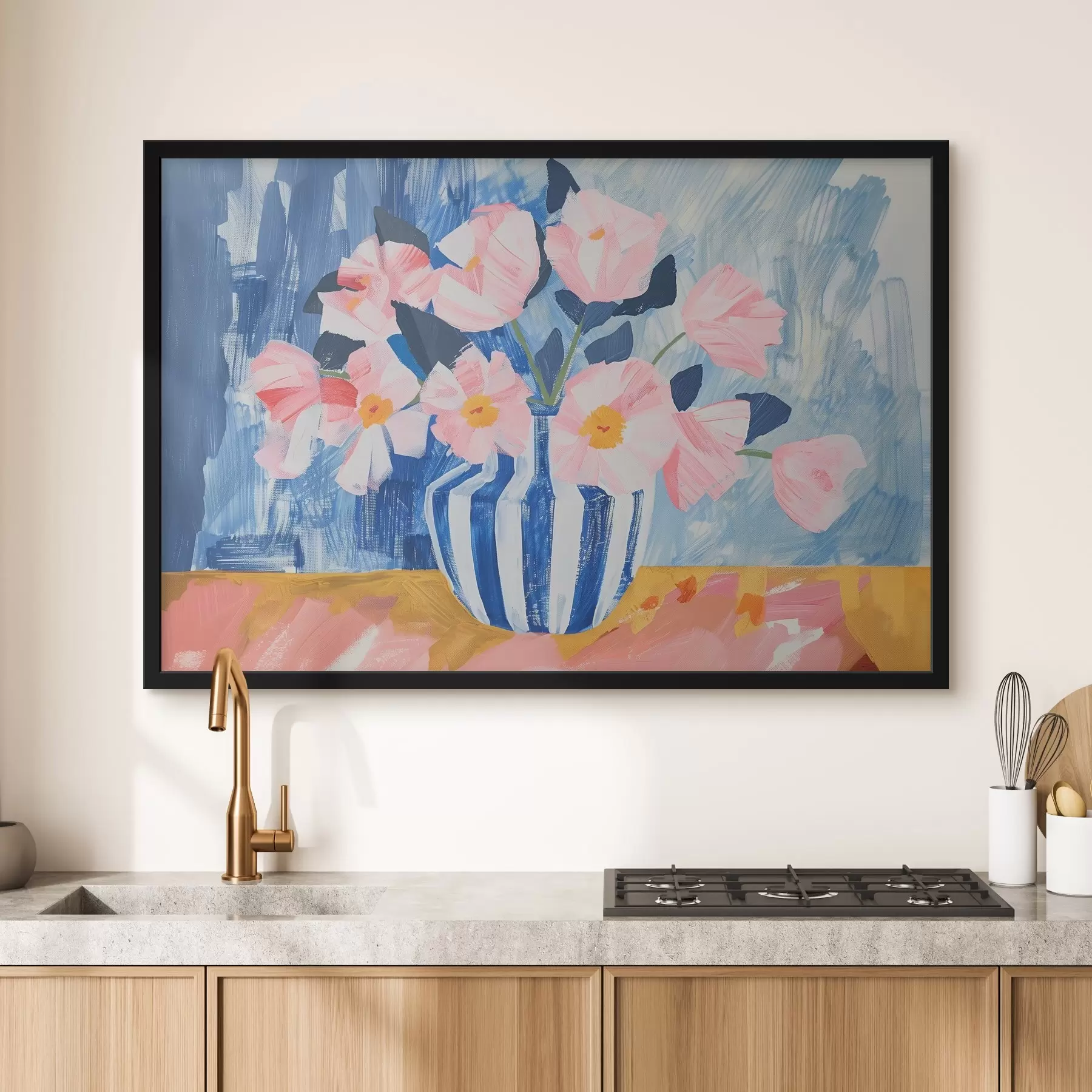 Fotobehang Prachtige bloemen in een gestreepte vaas f39100