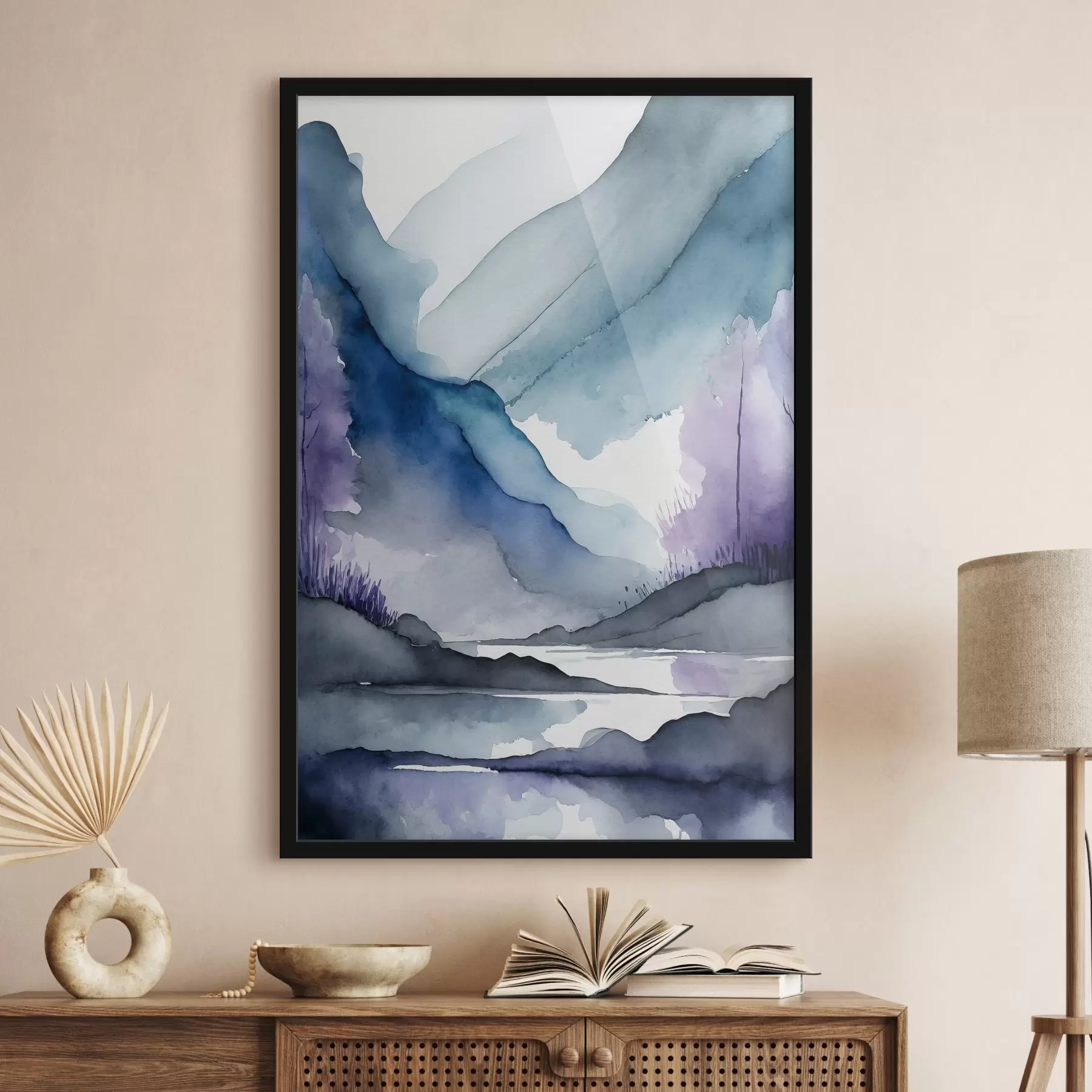 Fotobehang Nevelige bergen en kalm water f36494