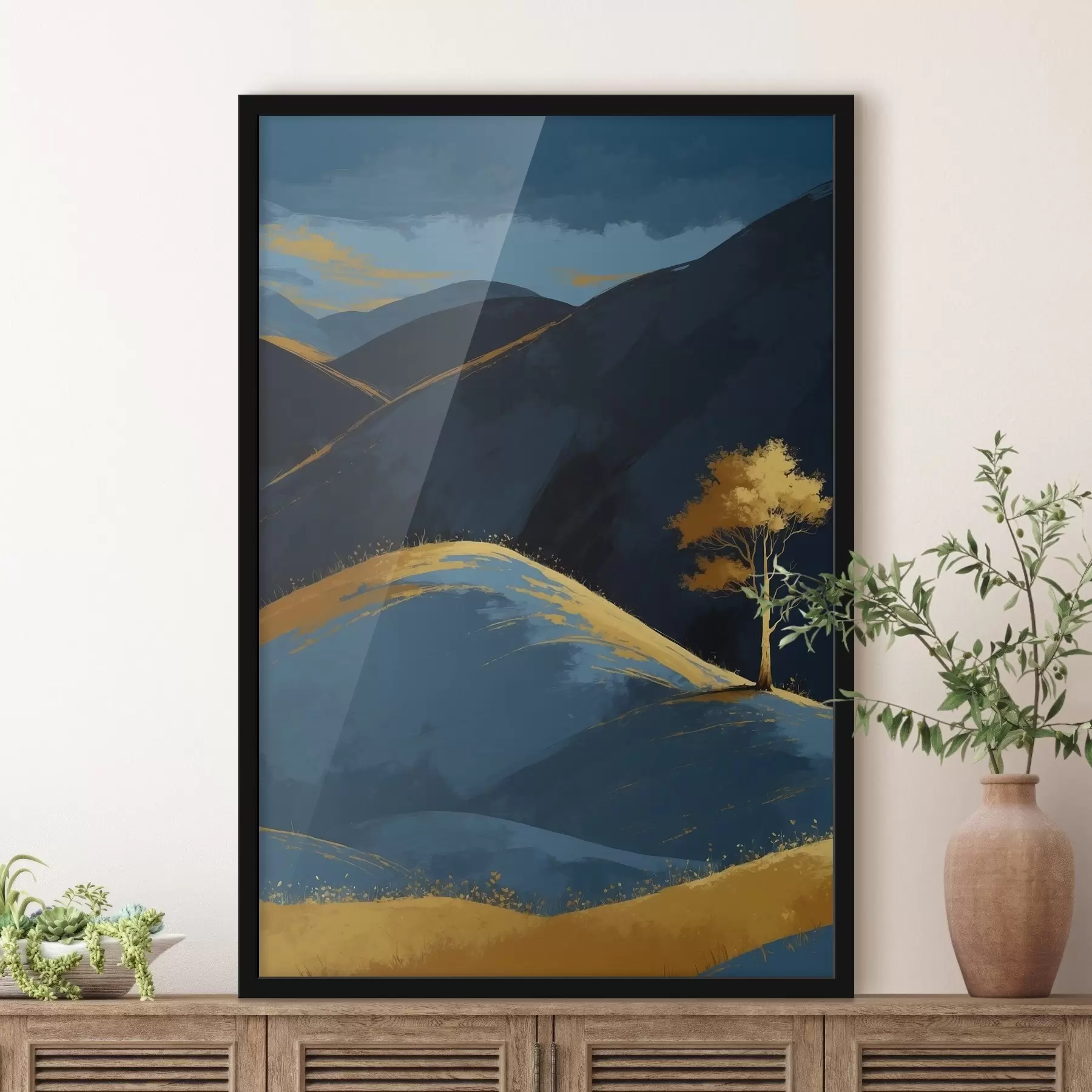 Fotobehang Schaduwen van de ondergaande zon over de vredige heuvels f36638