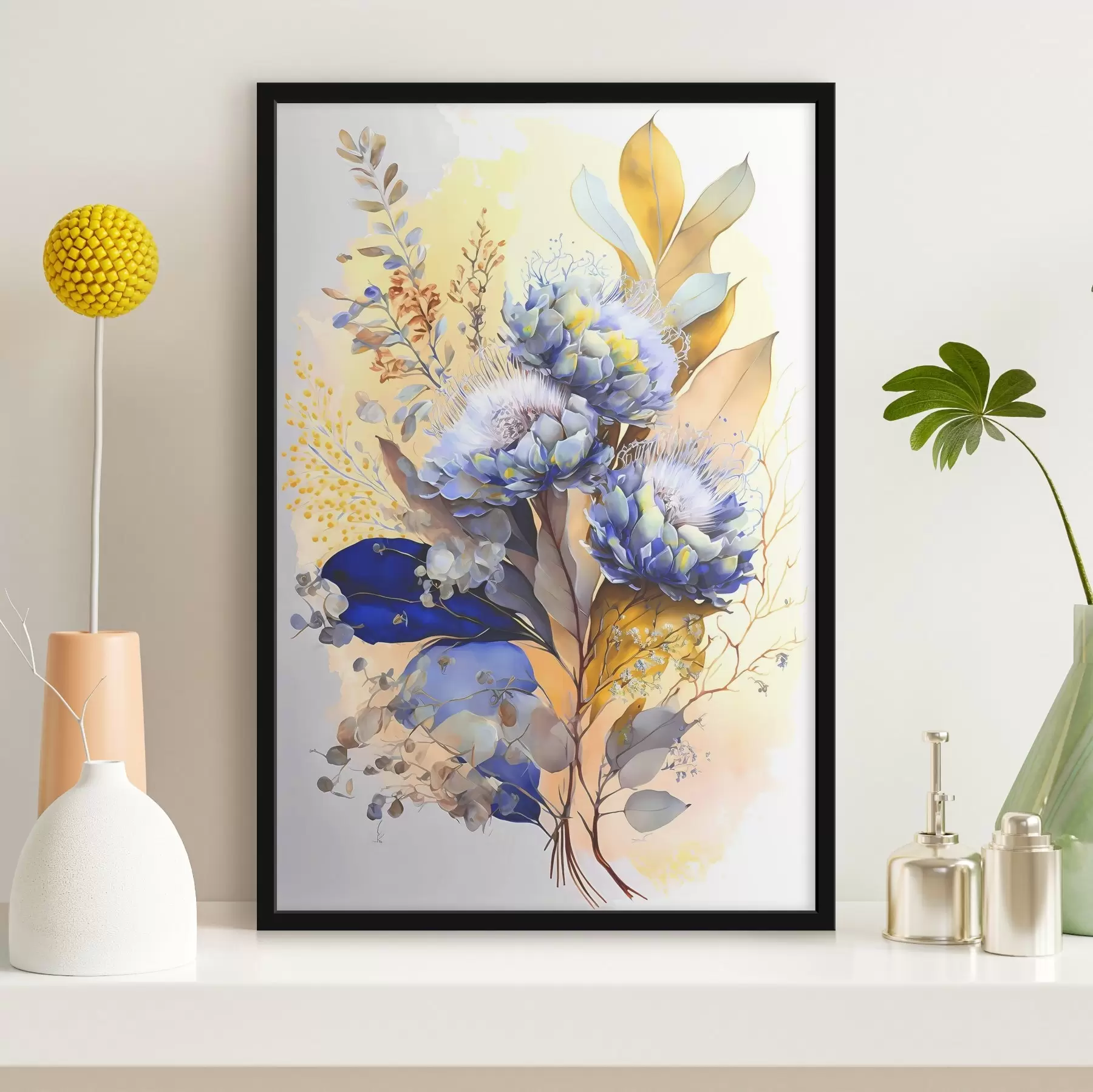 Fotobehang Een schilderij van bloemen en bladeren f37550