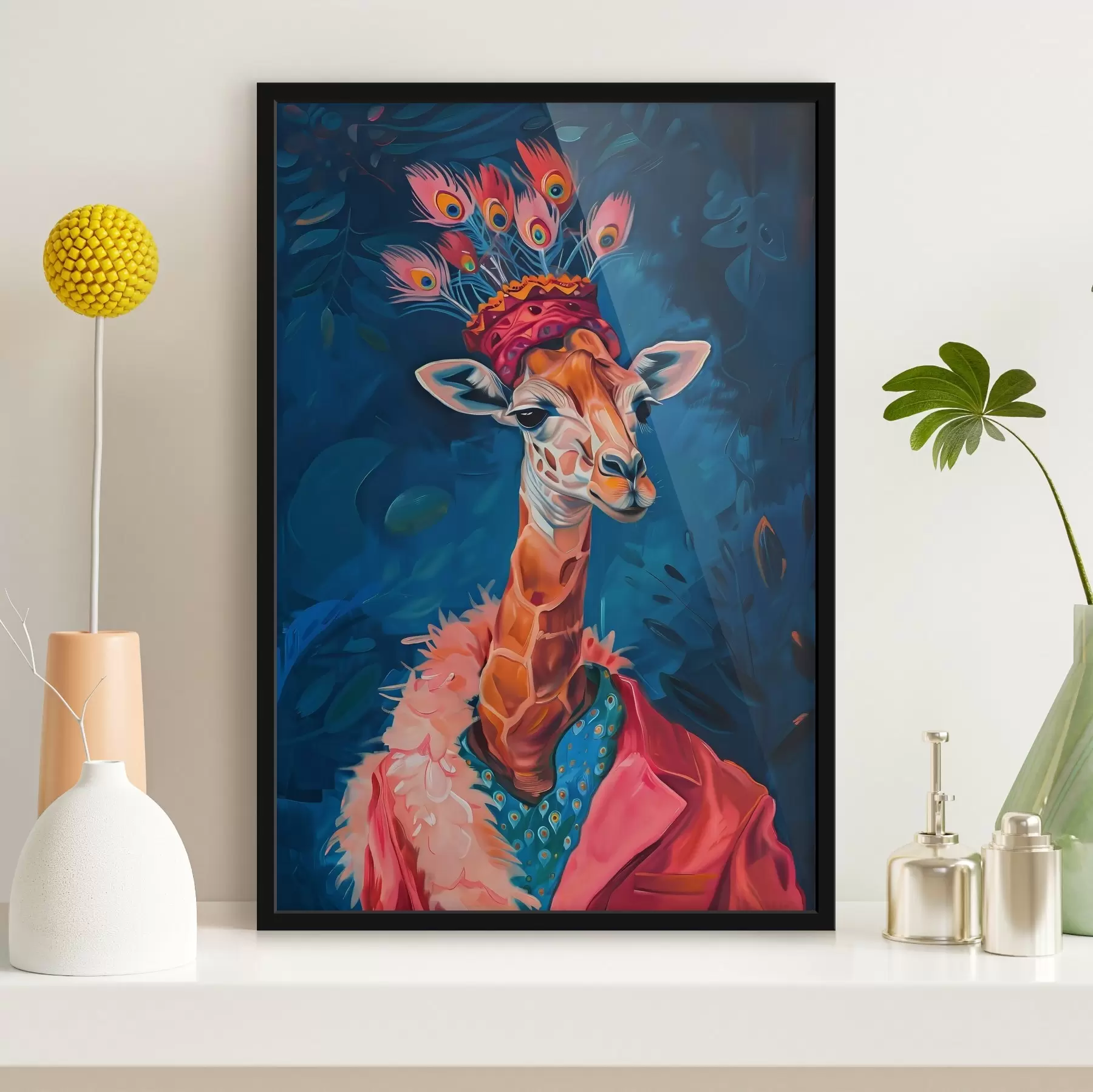  Schilderijen Giraffe met hoed f38377