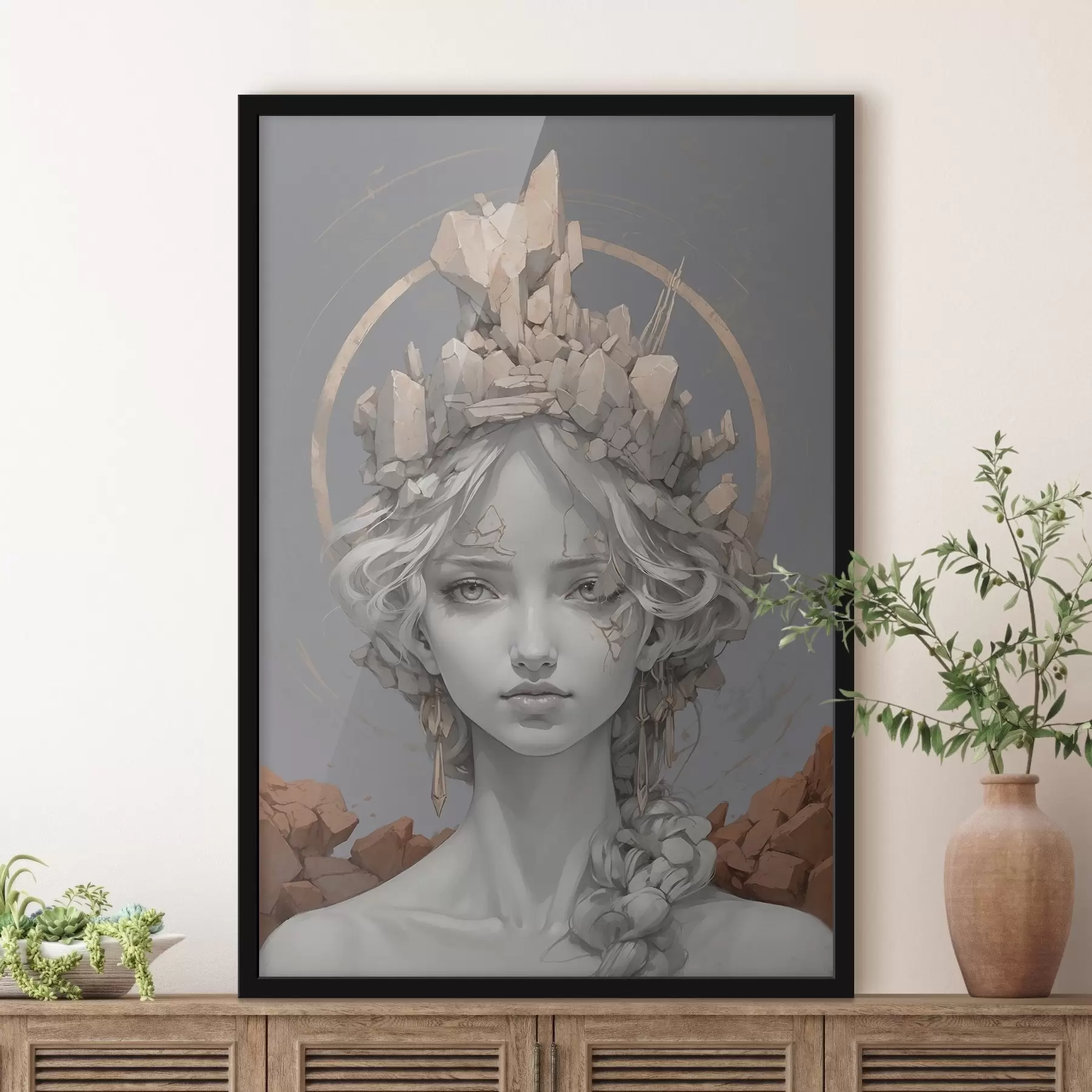 Fotobehang Vrouw met een kroon van stenen f38432