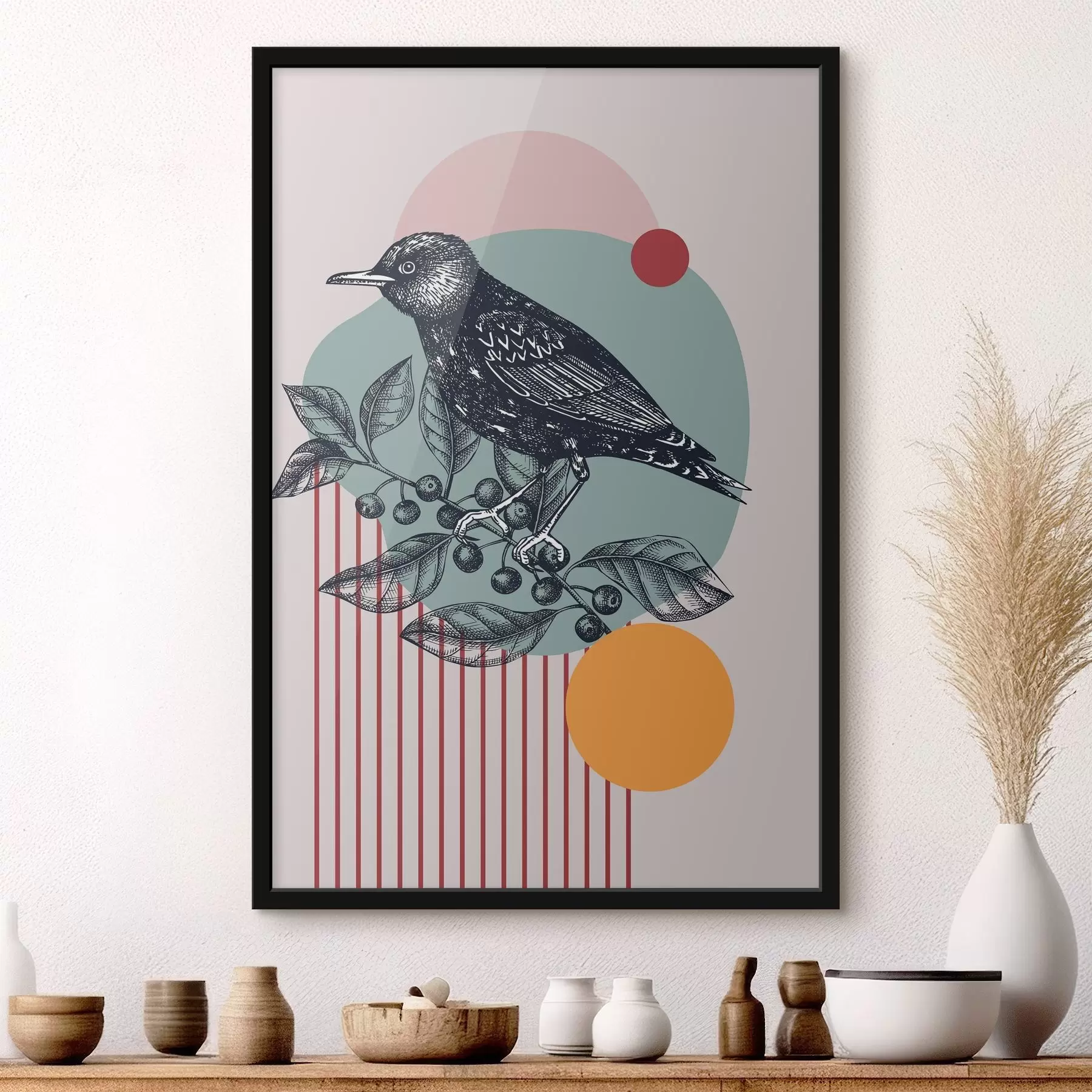 Fotobehang Vogel op een tak f38445