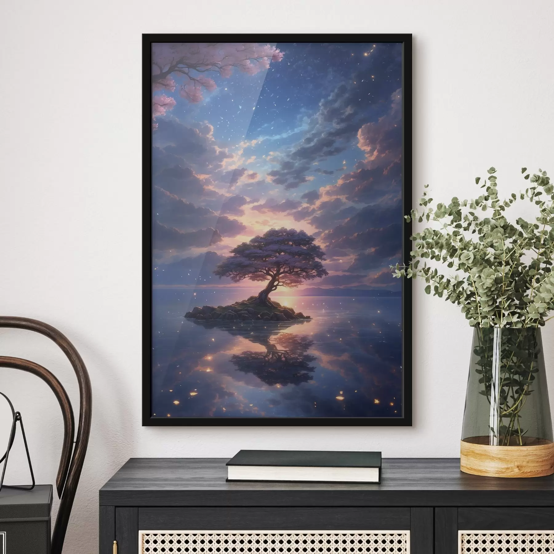 Fotobehang Een boom op een klein eiland in het water f38578