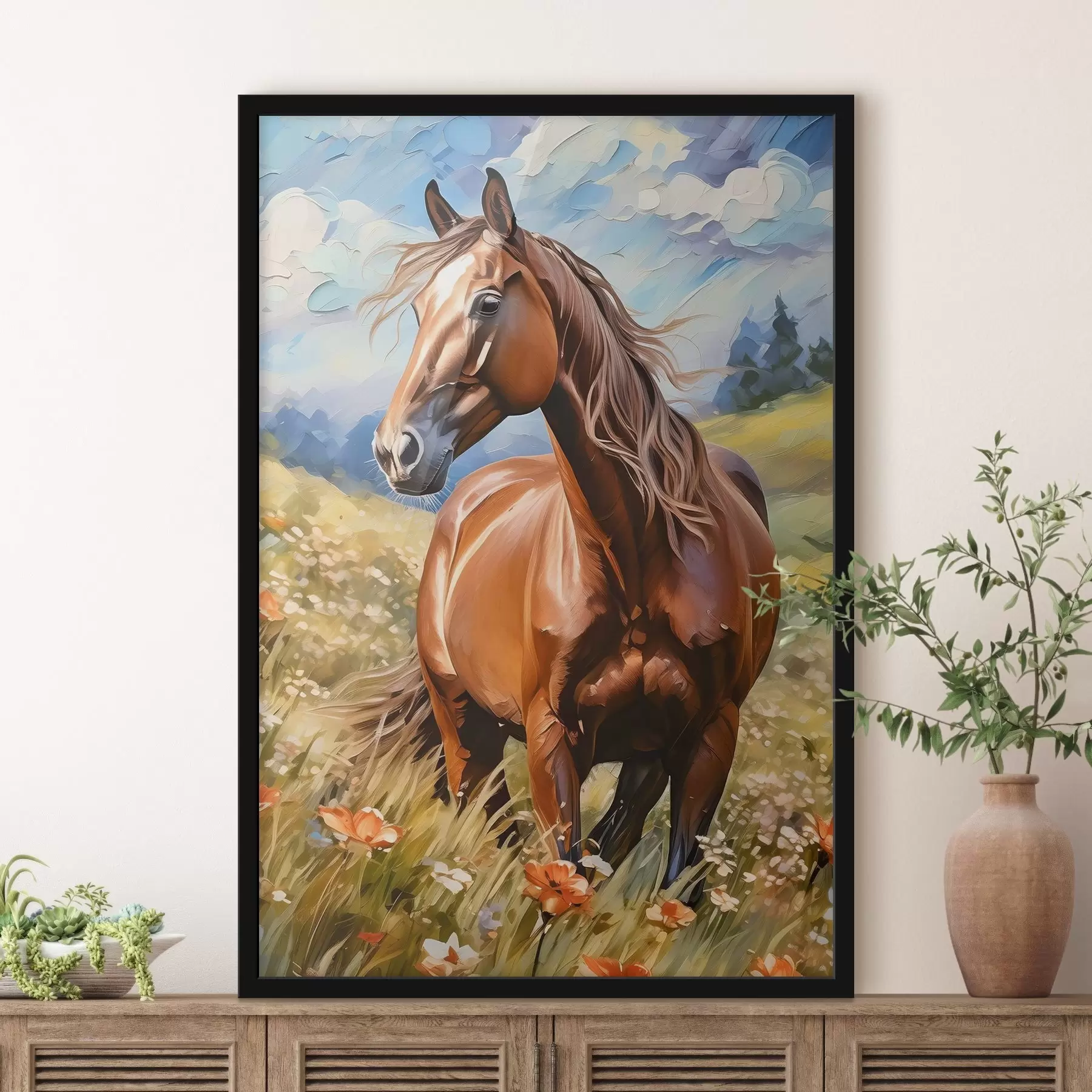 Fotobehang Paard in een bloemenveld f38728