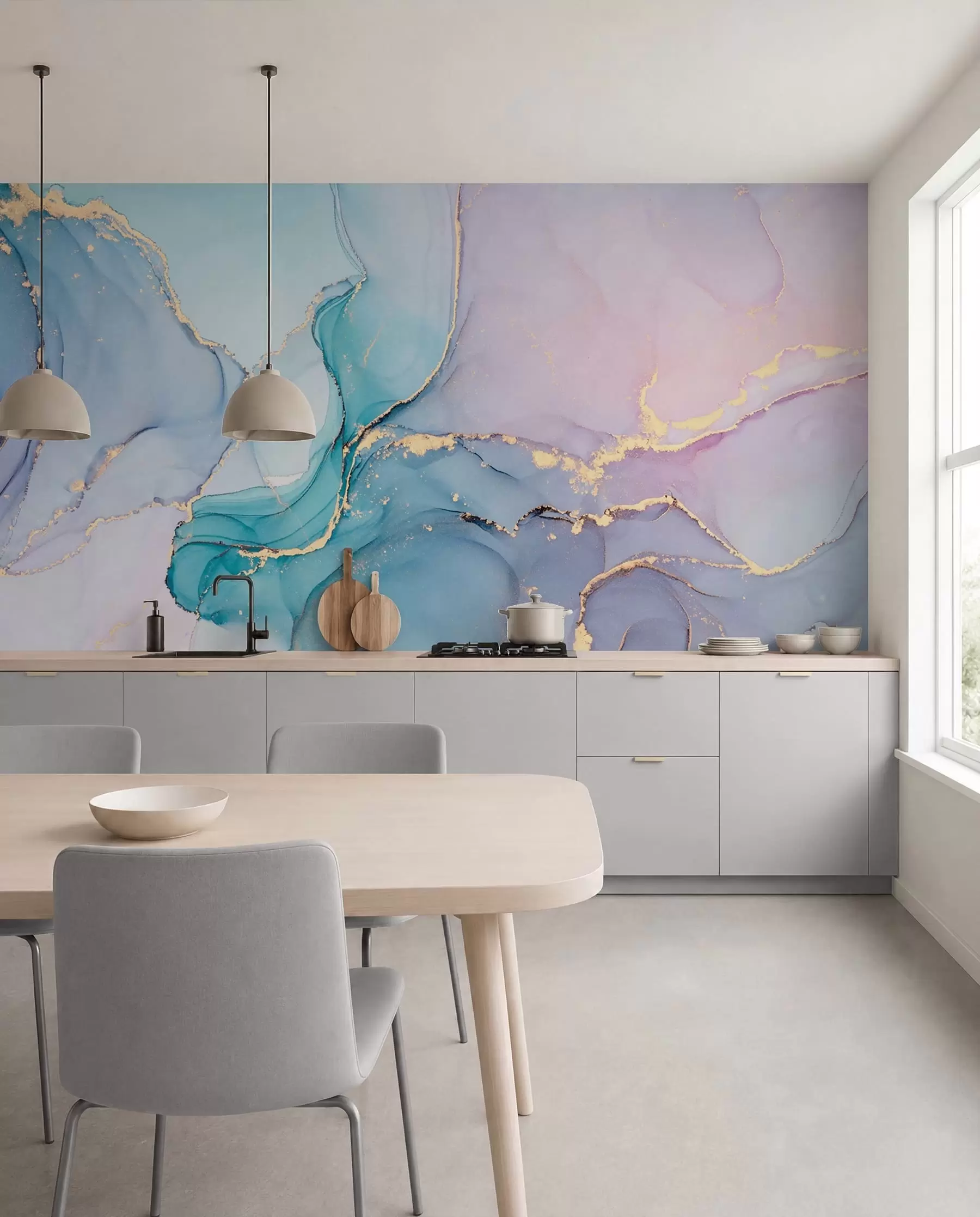 Fotobehang Marmer - azuurblauw, roze u49408