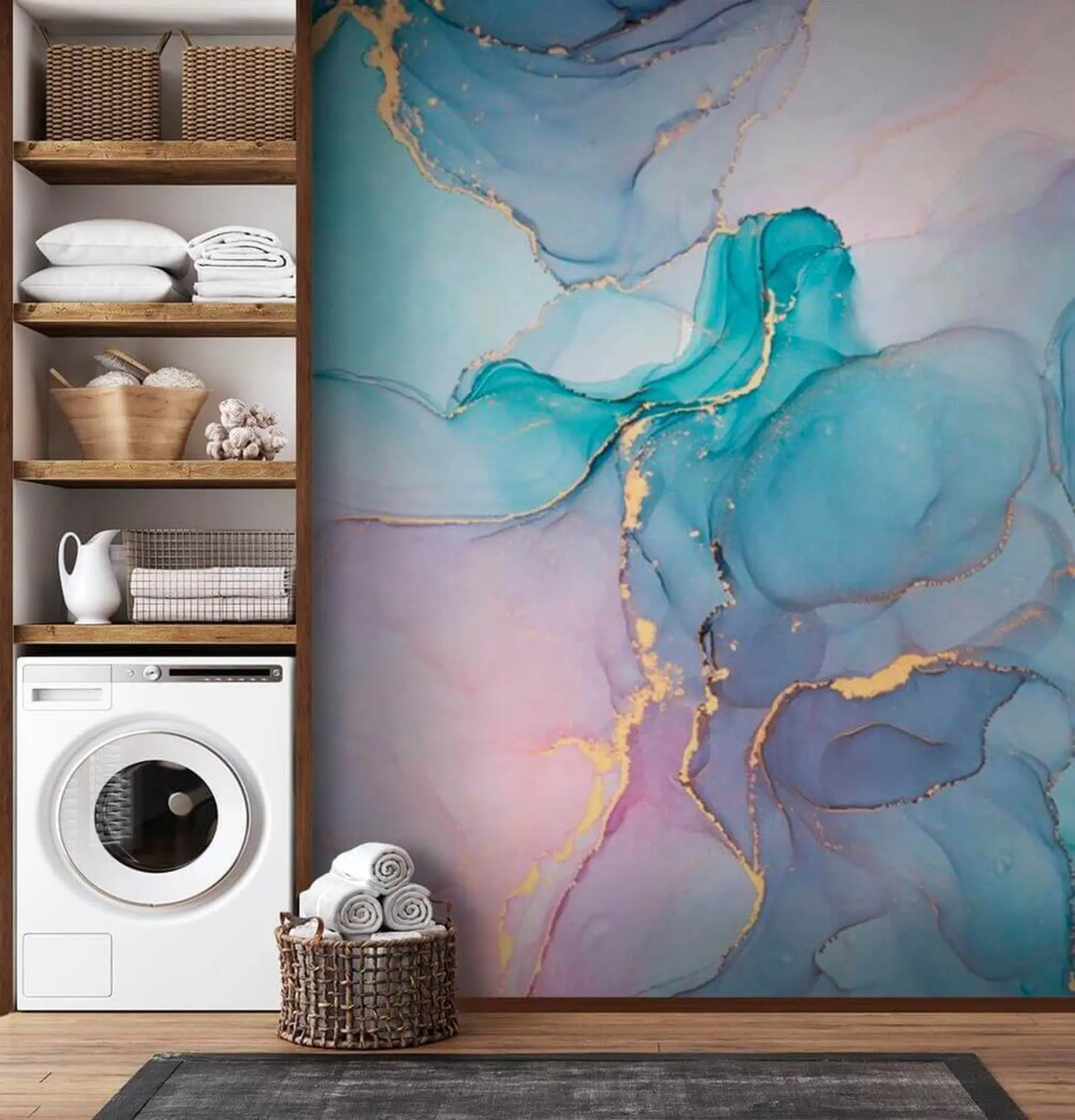 Fotobehang Marmer - azuurblauw, roze u49408