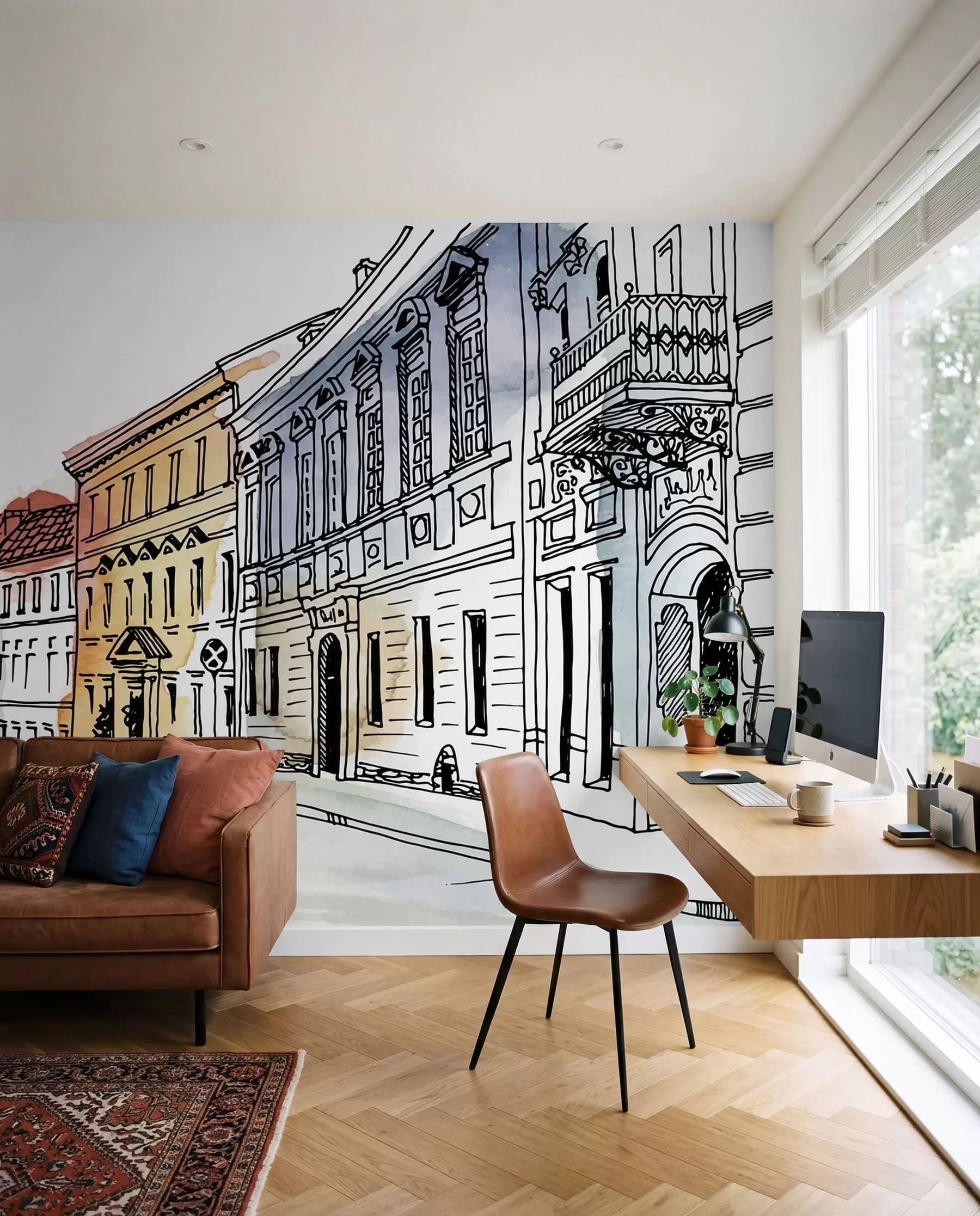 Fotobehang Oude stad in aquarel u51062