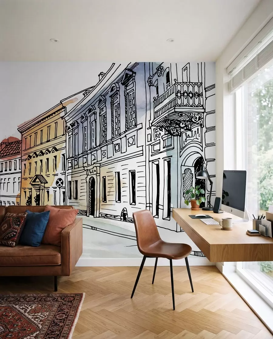 Fotobehang Oude stad in aquarel u51062