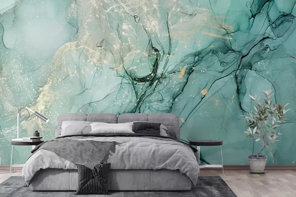 Fotobehang Turquoise marmer met een fijne waas u51399