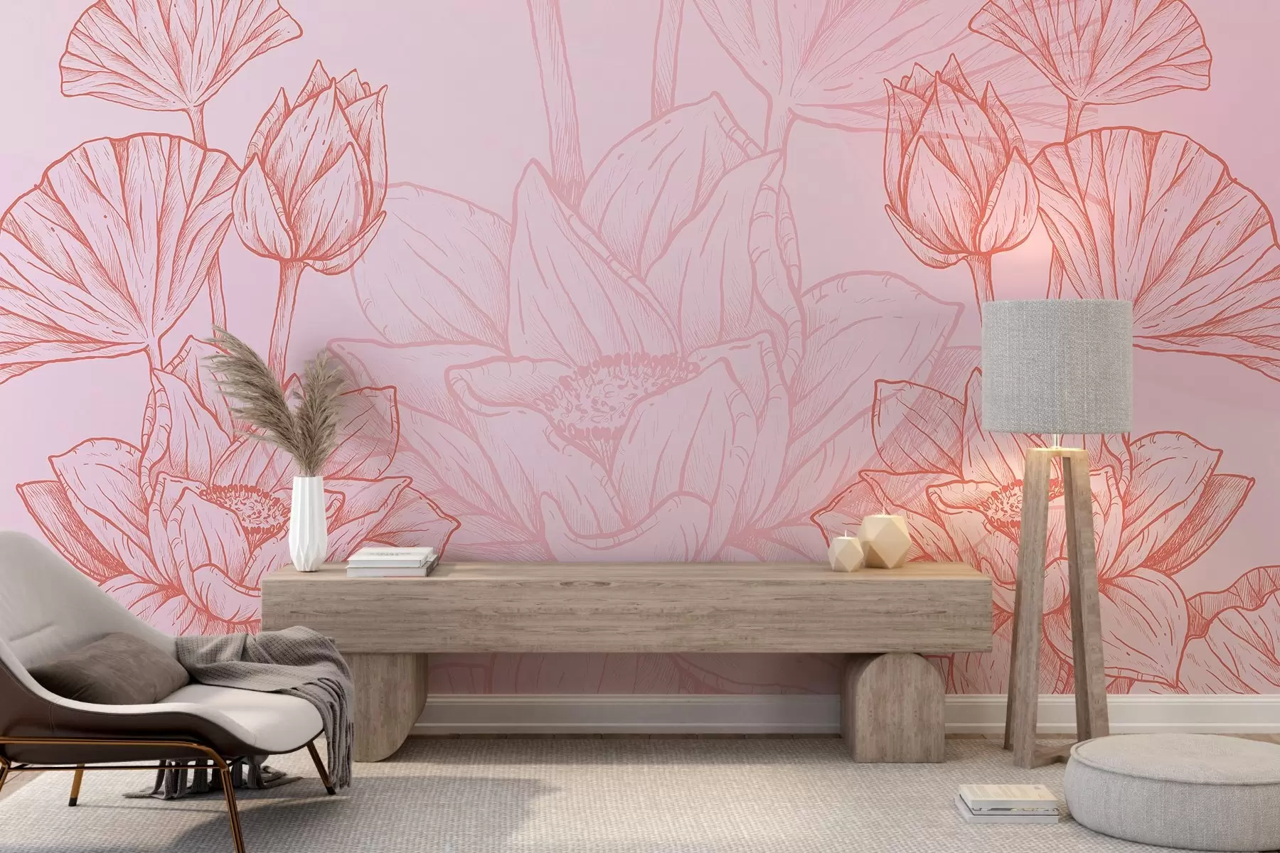 Fotobehang Grote bloemen in roze tinten w02541