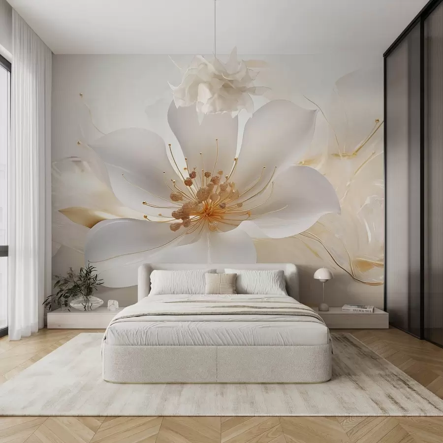 Fotobehang Grote witte bloem op abstracte achtergrond w08510
