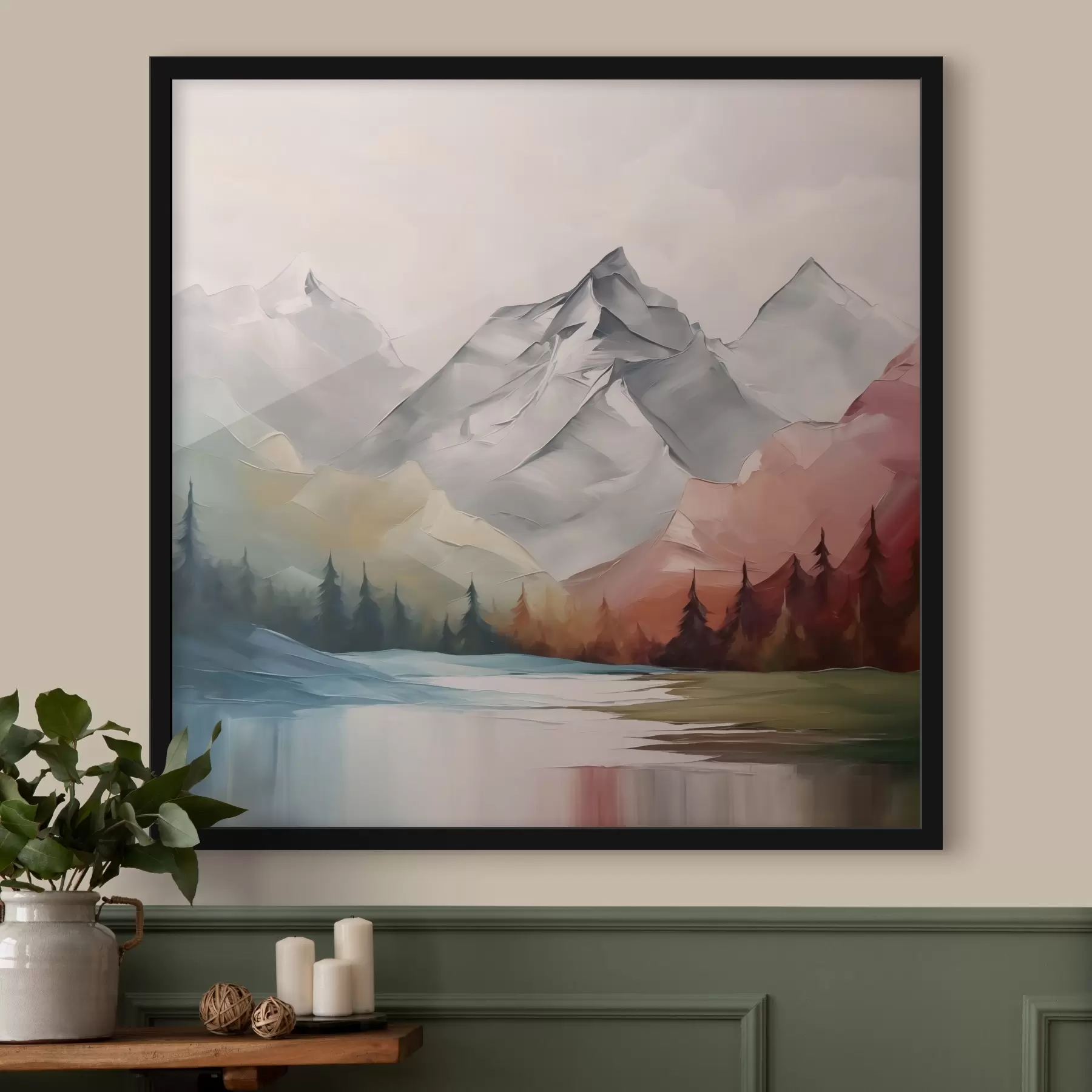 Fotobehang Bergen en bos imitatie van schilderij f42128