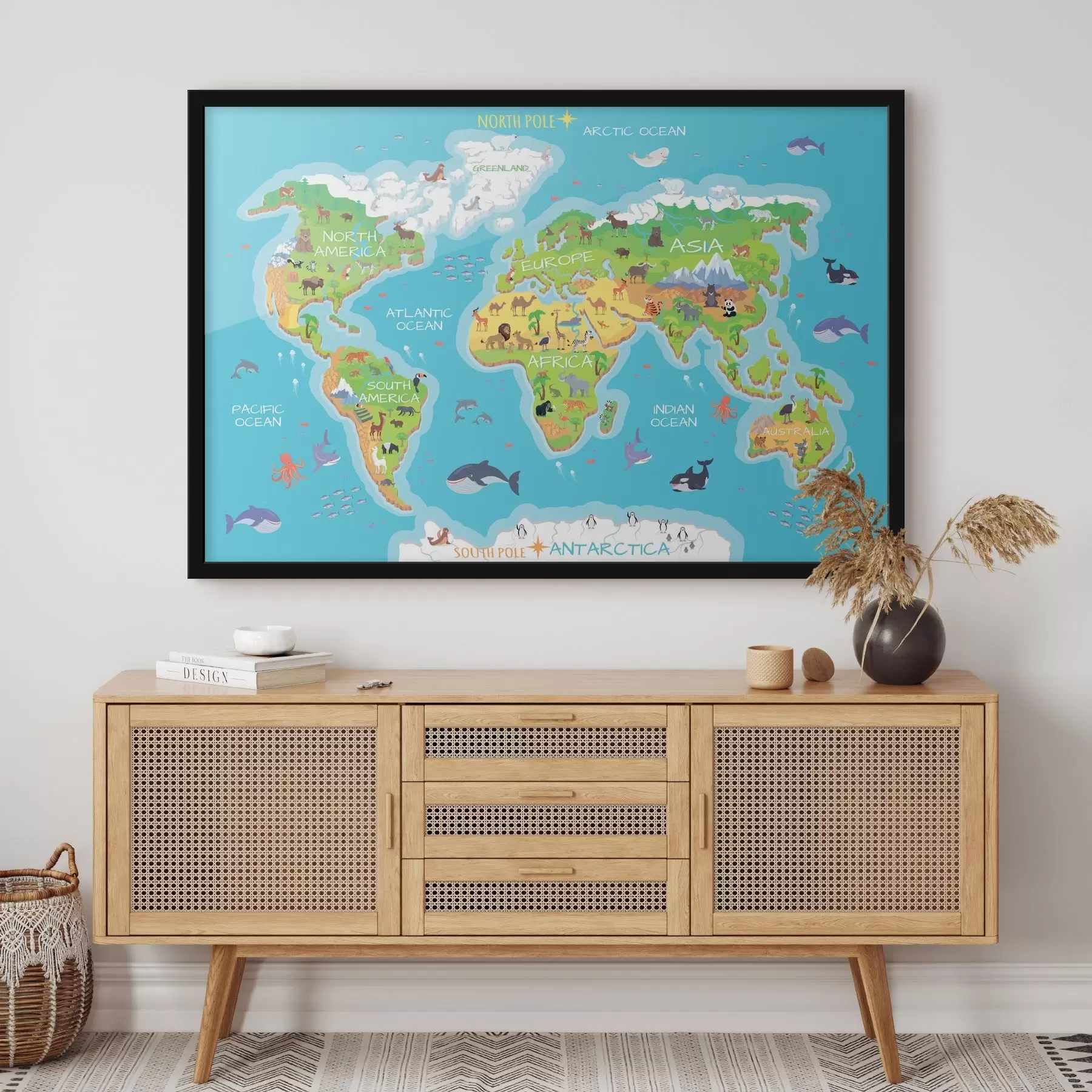 Fotobehang Continenten kaart met dieren f32105